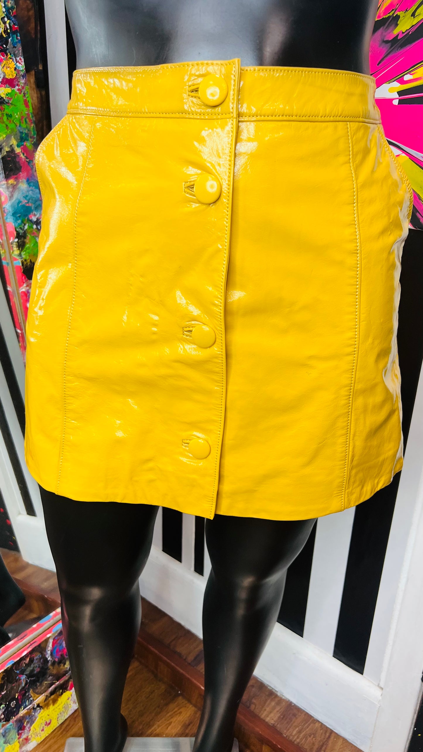 Coach Yellow Patent Faux Leather Skirt (14)