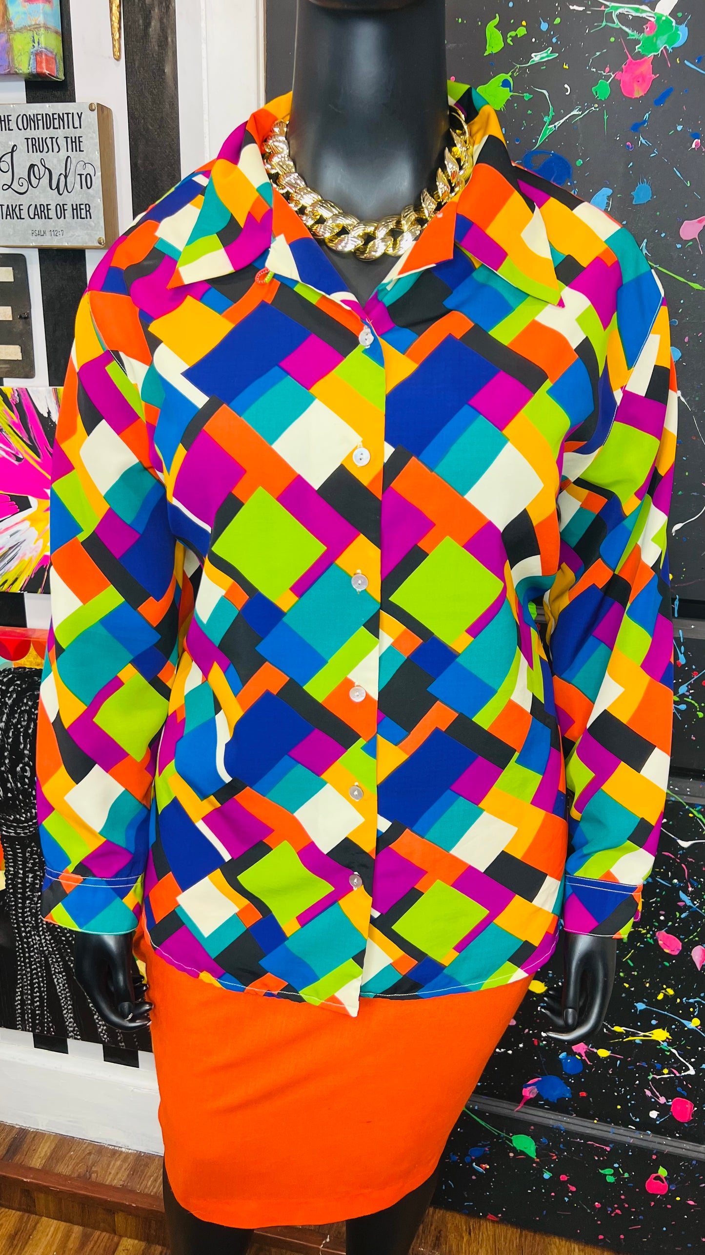 Vintage Abstract Polyester Blouse (20)