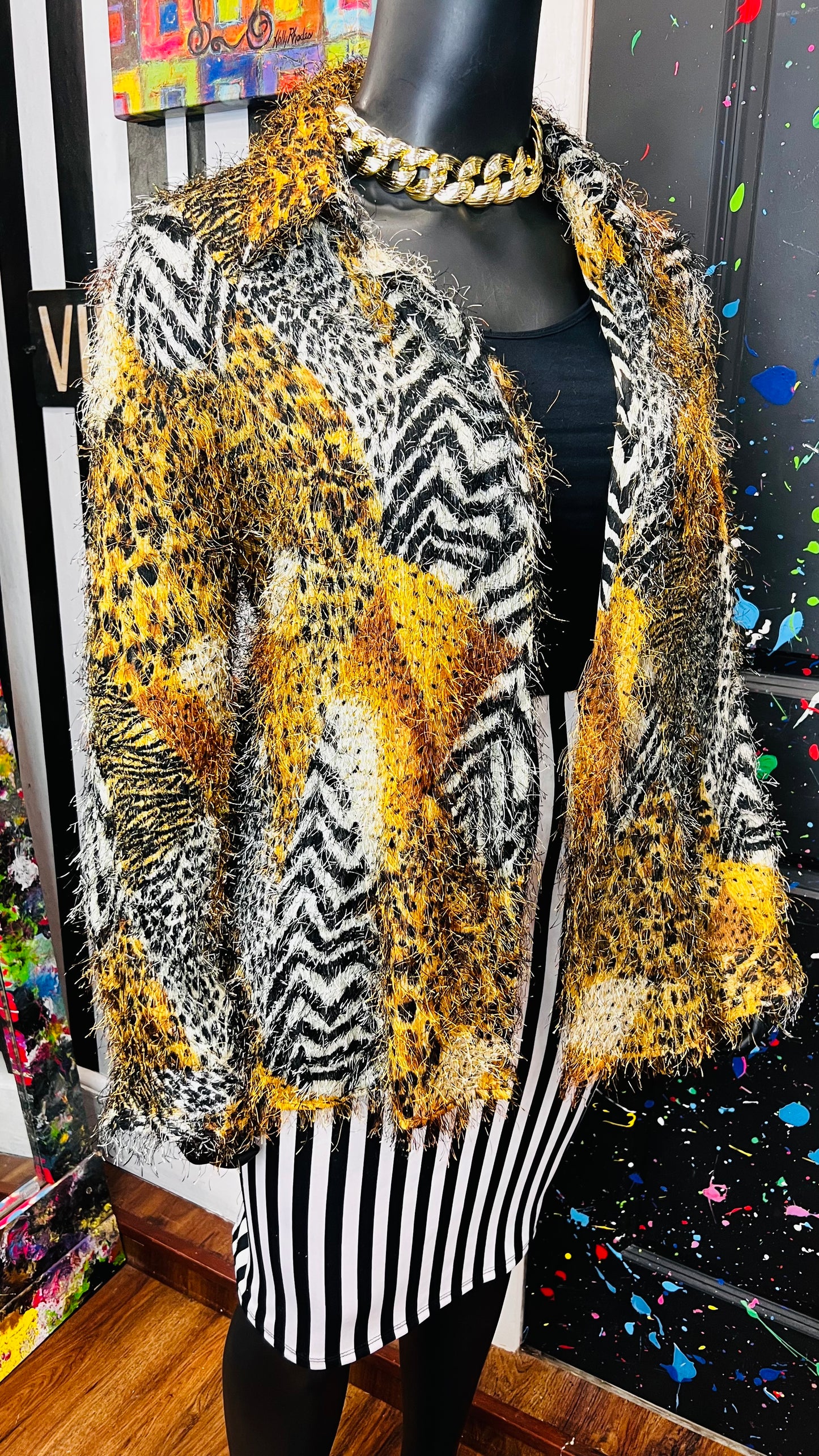 Vintage Animal Print Furry Duster (22W)