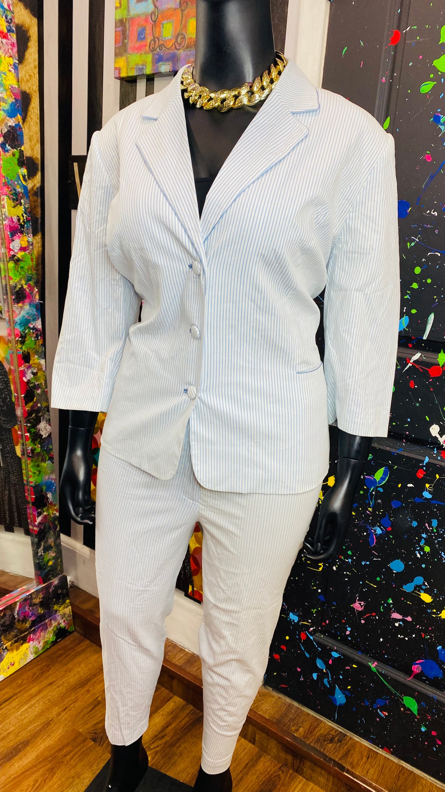 Vintage Striped Blue & White Capri Set (22W)