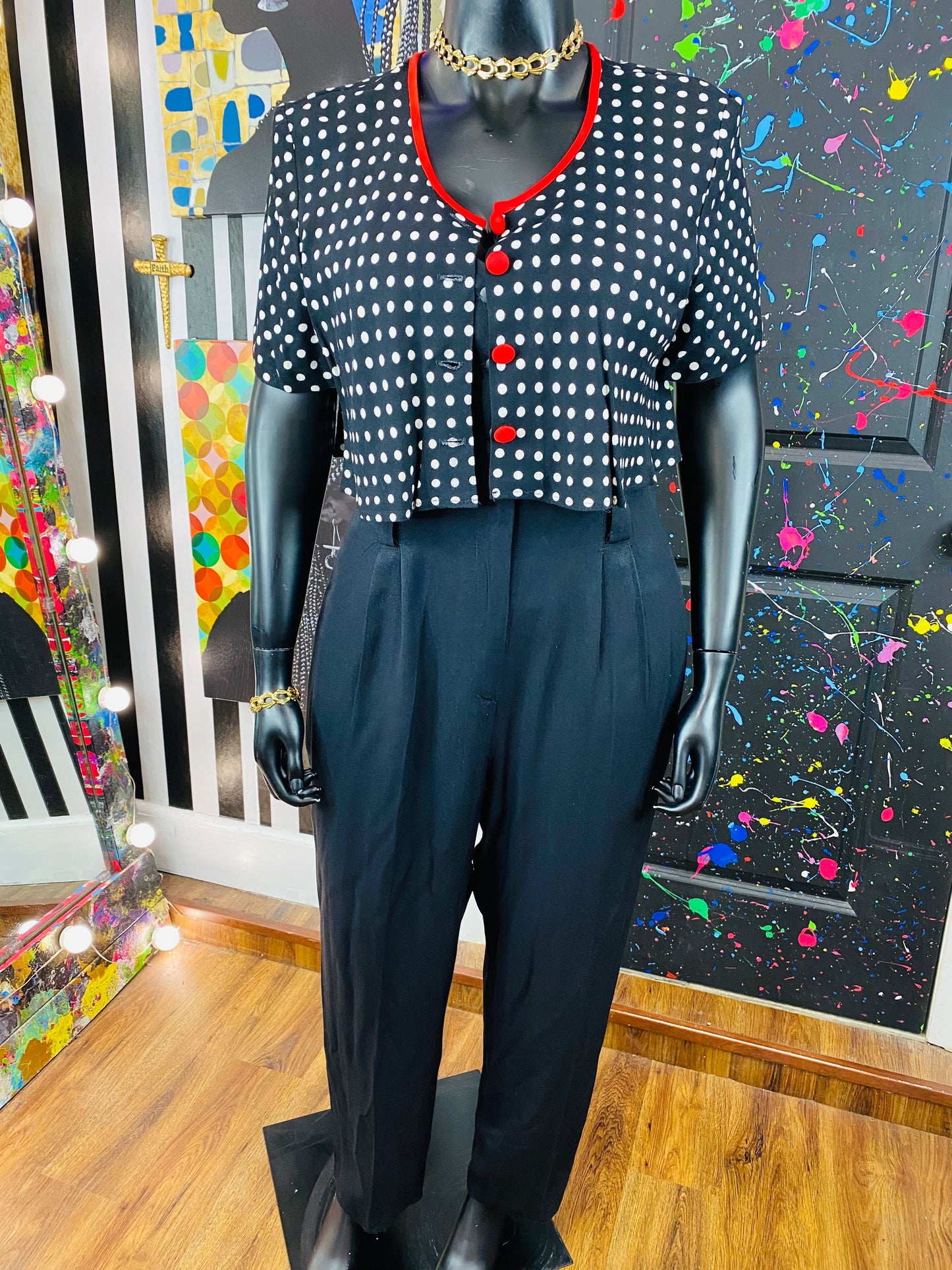 Vintage B&W&Red Menu Jumpsuit