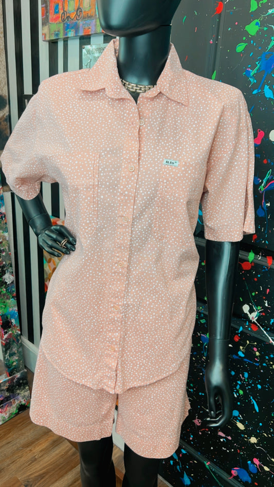 Vintage Blush Pink Polka Dot & White Shorts Set (12)