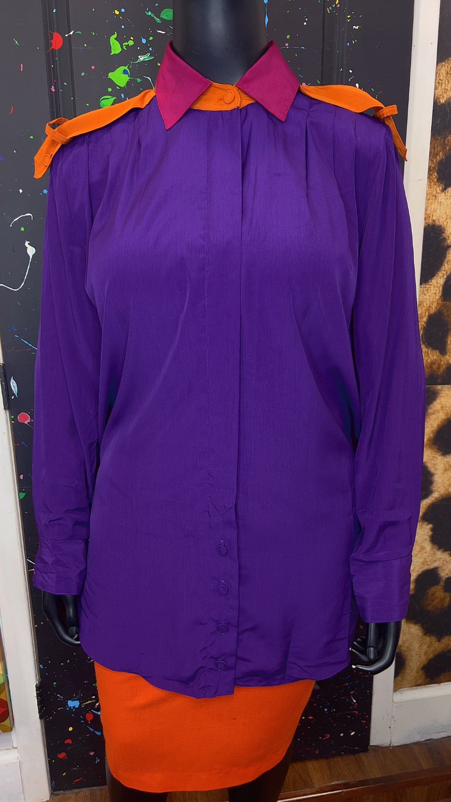 Vintage Purple Orange & Pink Pleated Blouse (22)