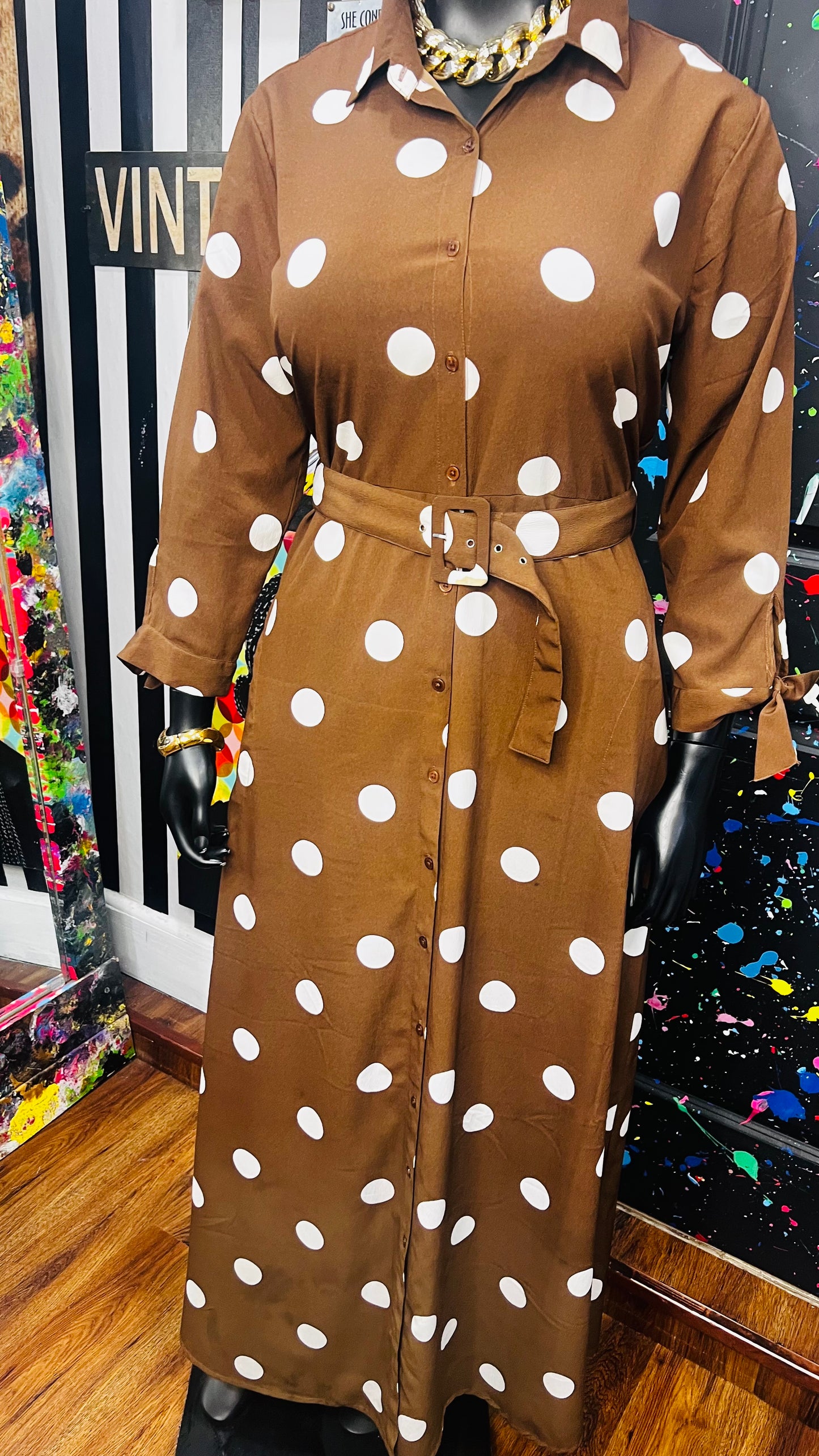Brown & White Polka Dress/Duster (16)