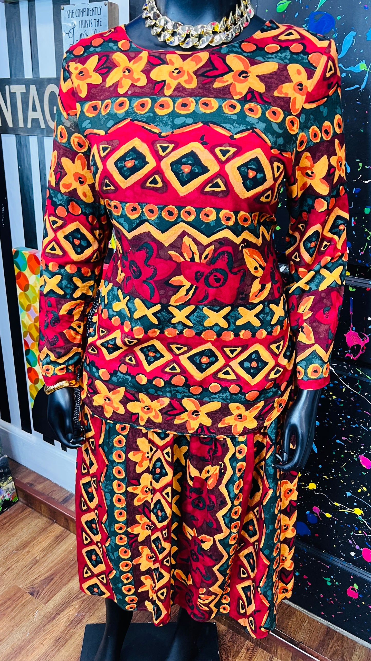 Vintage Abstract Rayon Skirt Set (16)