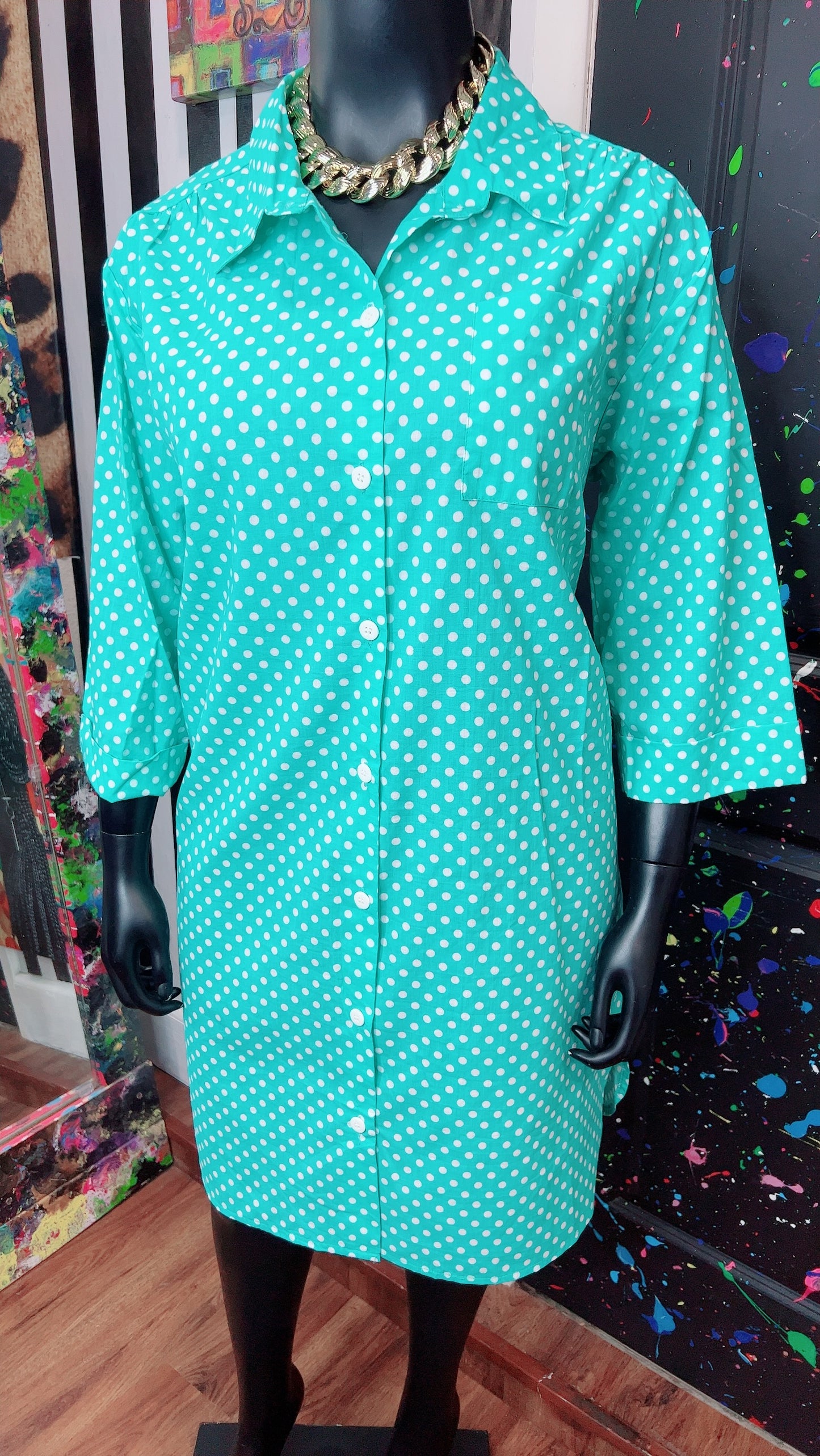 Vintage Blue & White Polka Dot Dress (16)