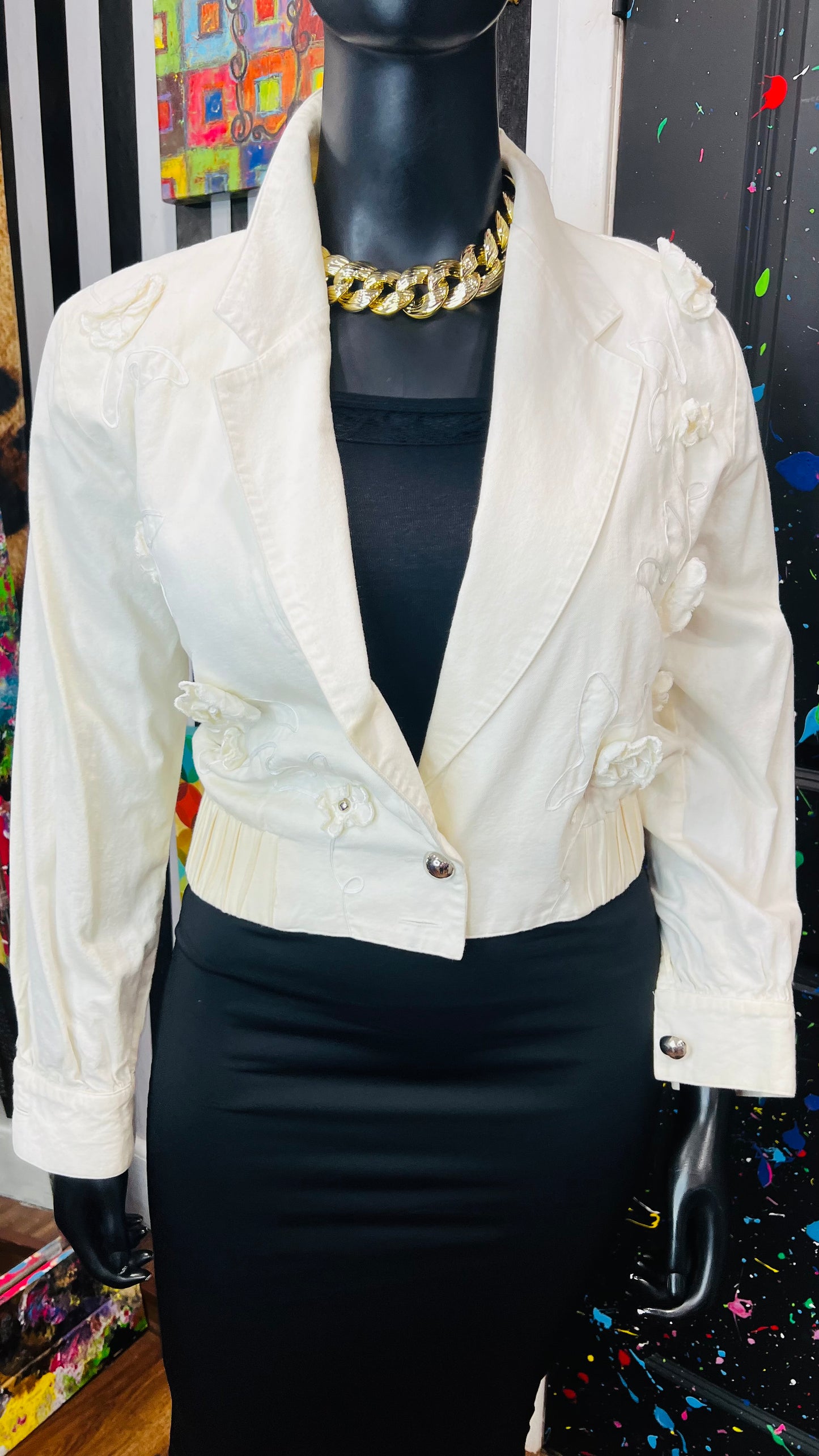 Vintage Crème Cropped Floral Jacket (12/14)