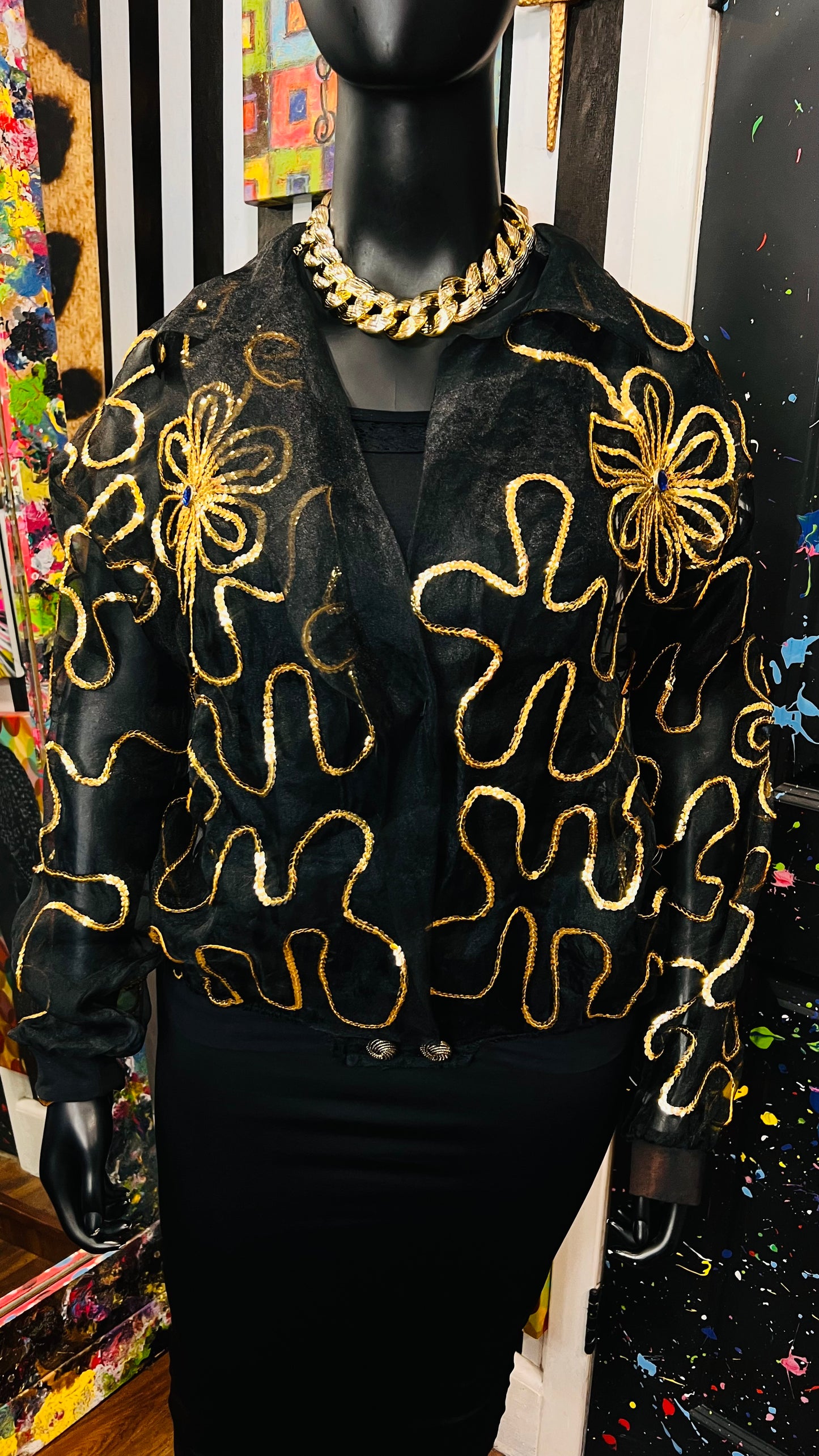 Vintage Sheer Black Jeweled Embroidered Top (22/24)