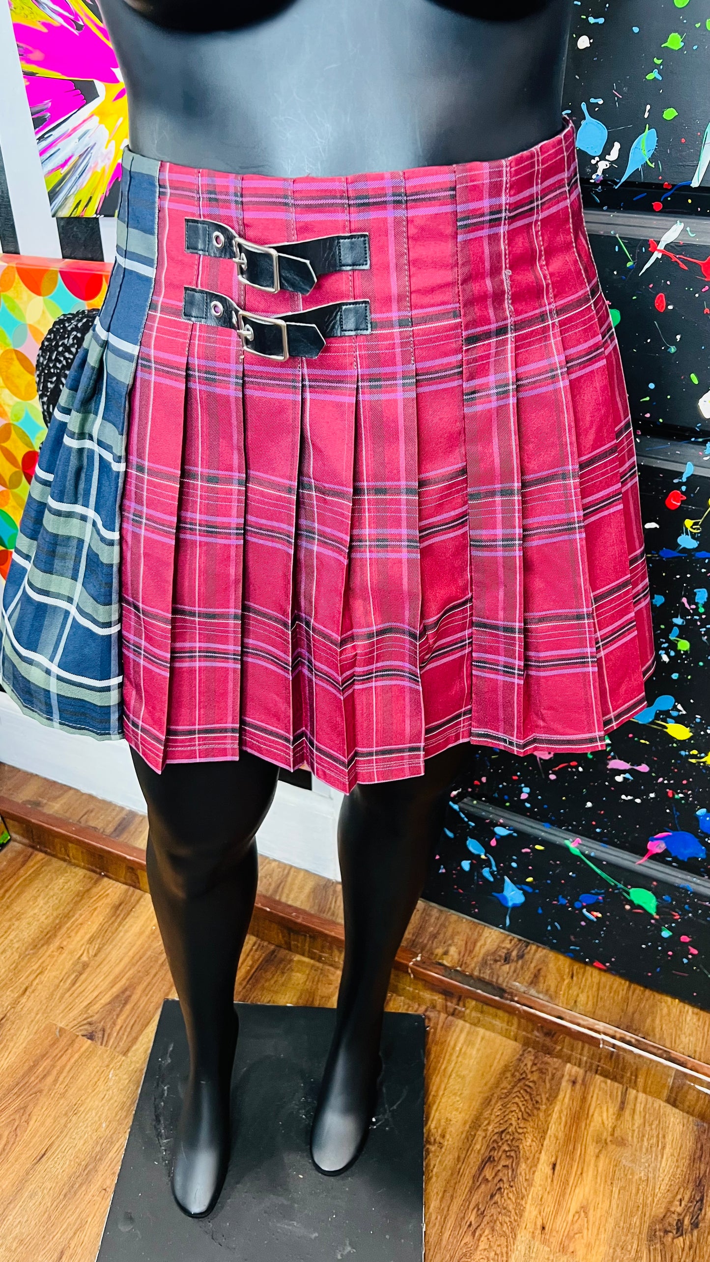 Pleated School Girl Tri Color Skirt (18)