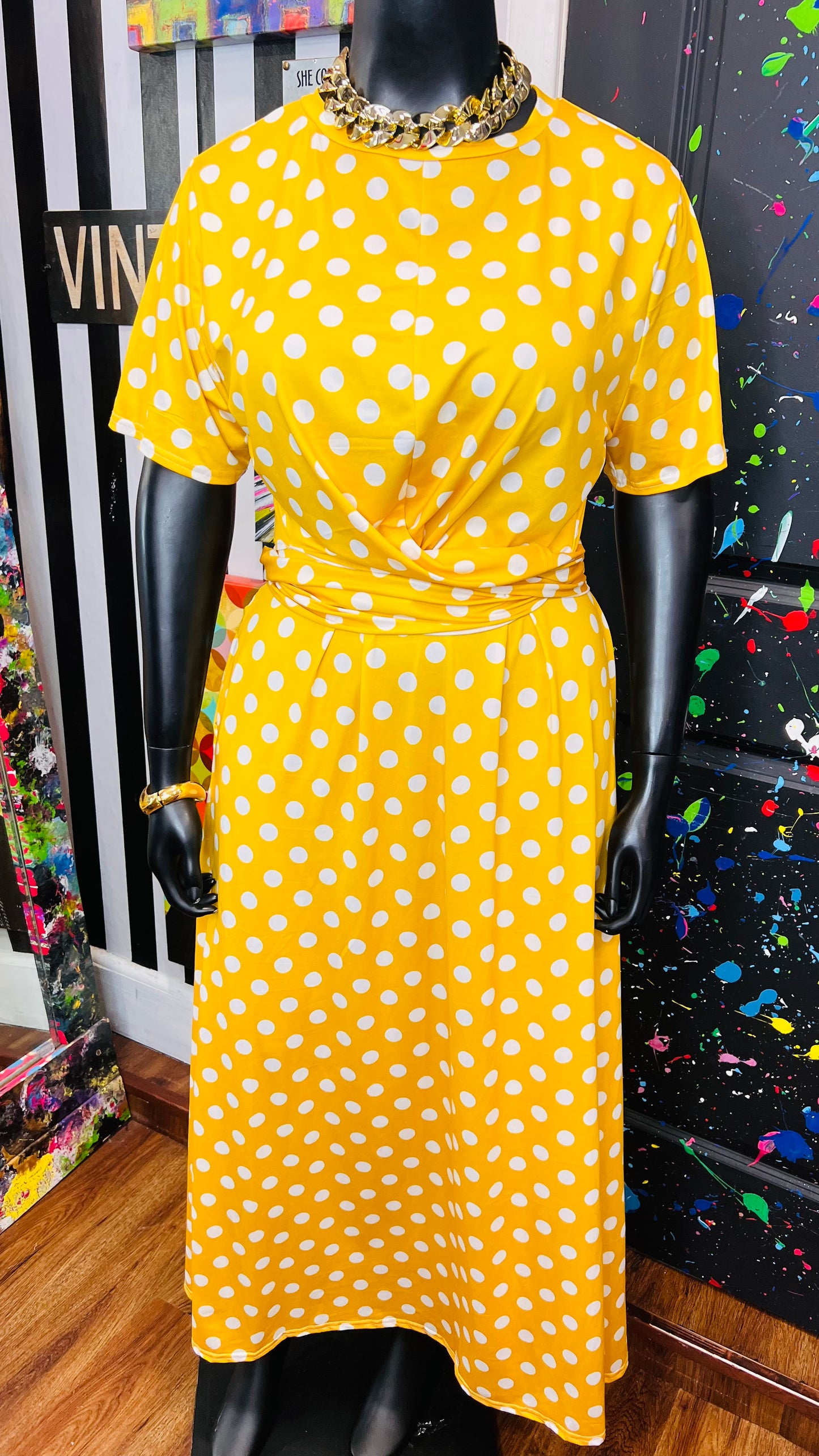 Yellow & White Polka & White Wrap Around Blouse Skirt Set (22)
