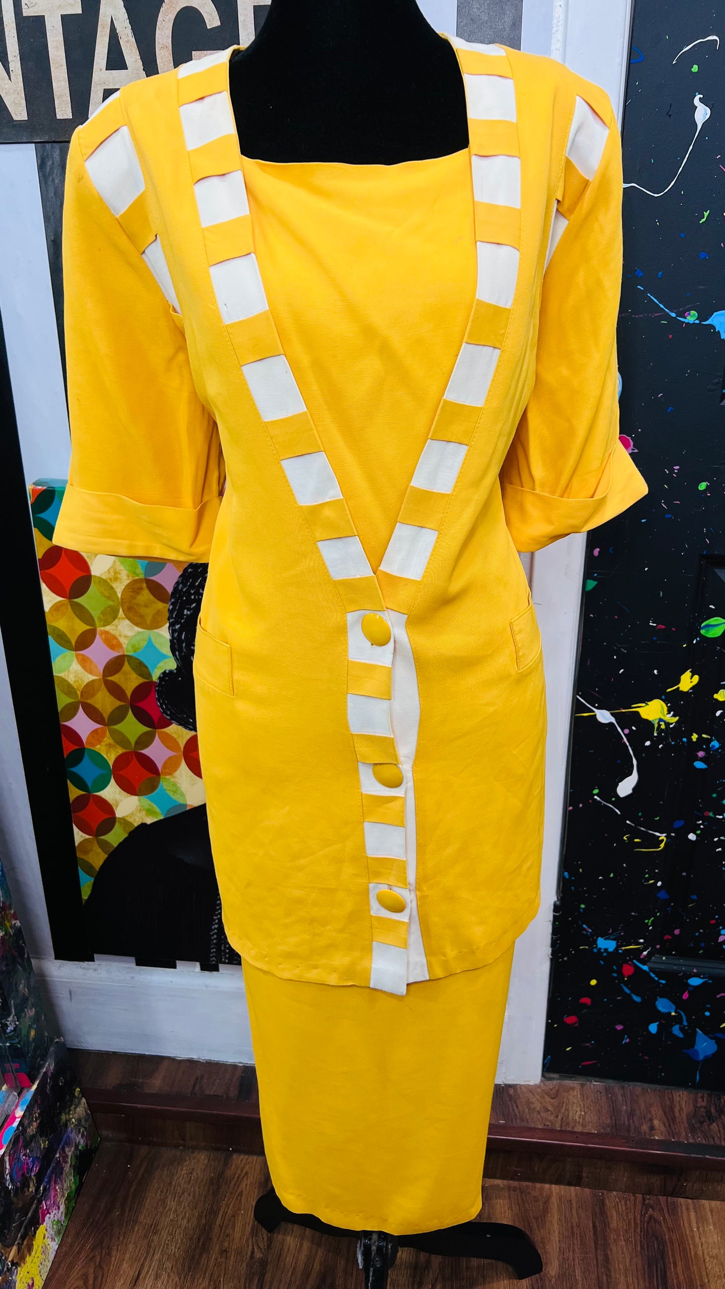 Vintage Yellow & White Skirt Suit (12/14)