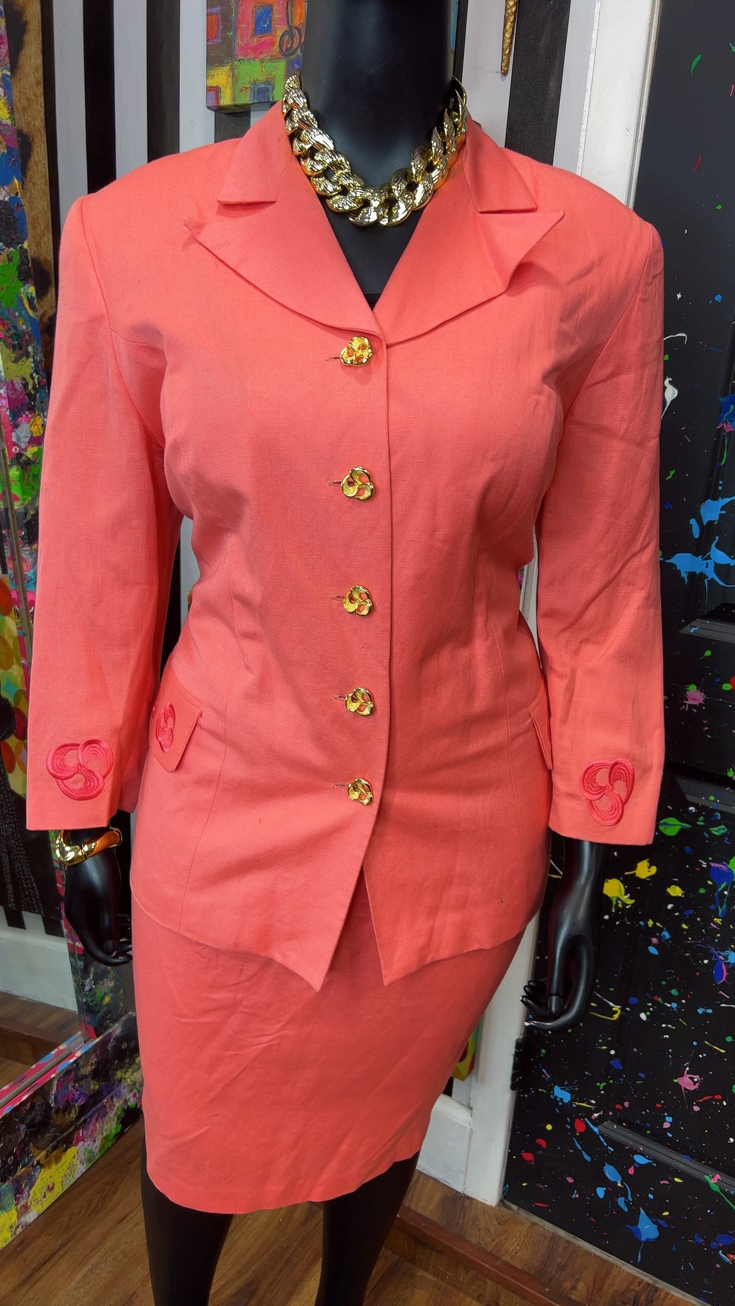 Vintage Salmon Skirt Suit w/ Gold Buttons (14)