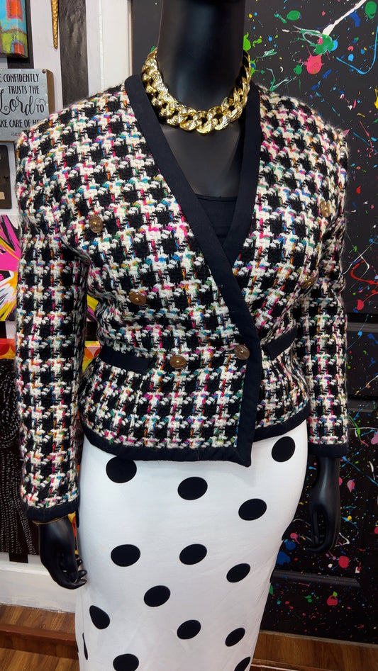 Vintage Tweed Colorful Cropped Blazer (12/14)