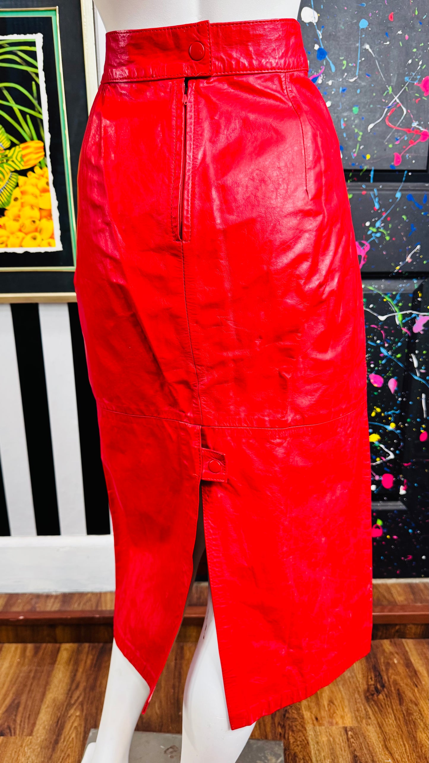 Vintage Red Genuine Leather Skirt (14)
