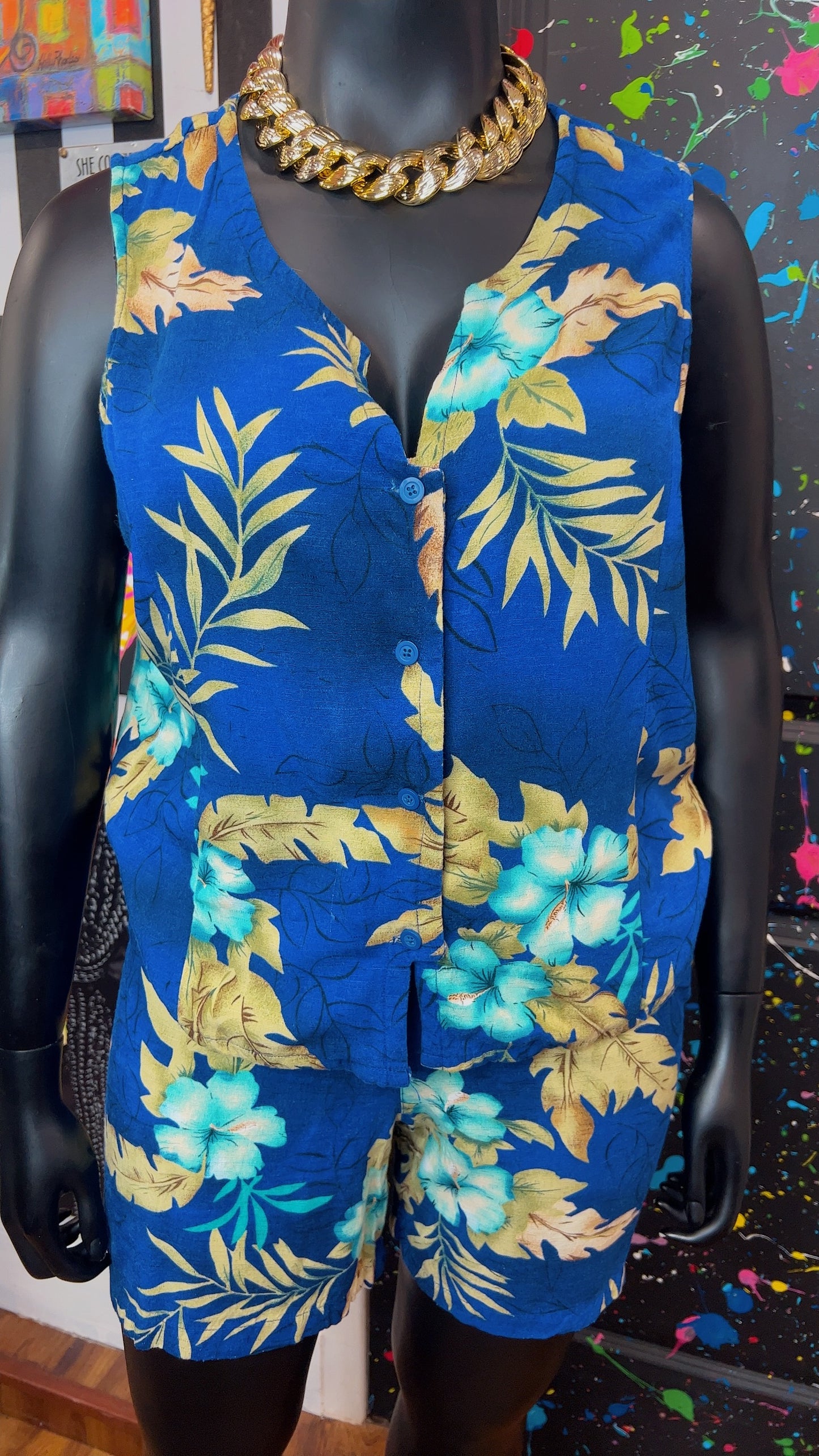 Vintage Floral Blue Shorts Set (16)