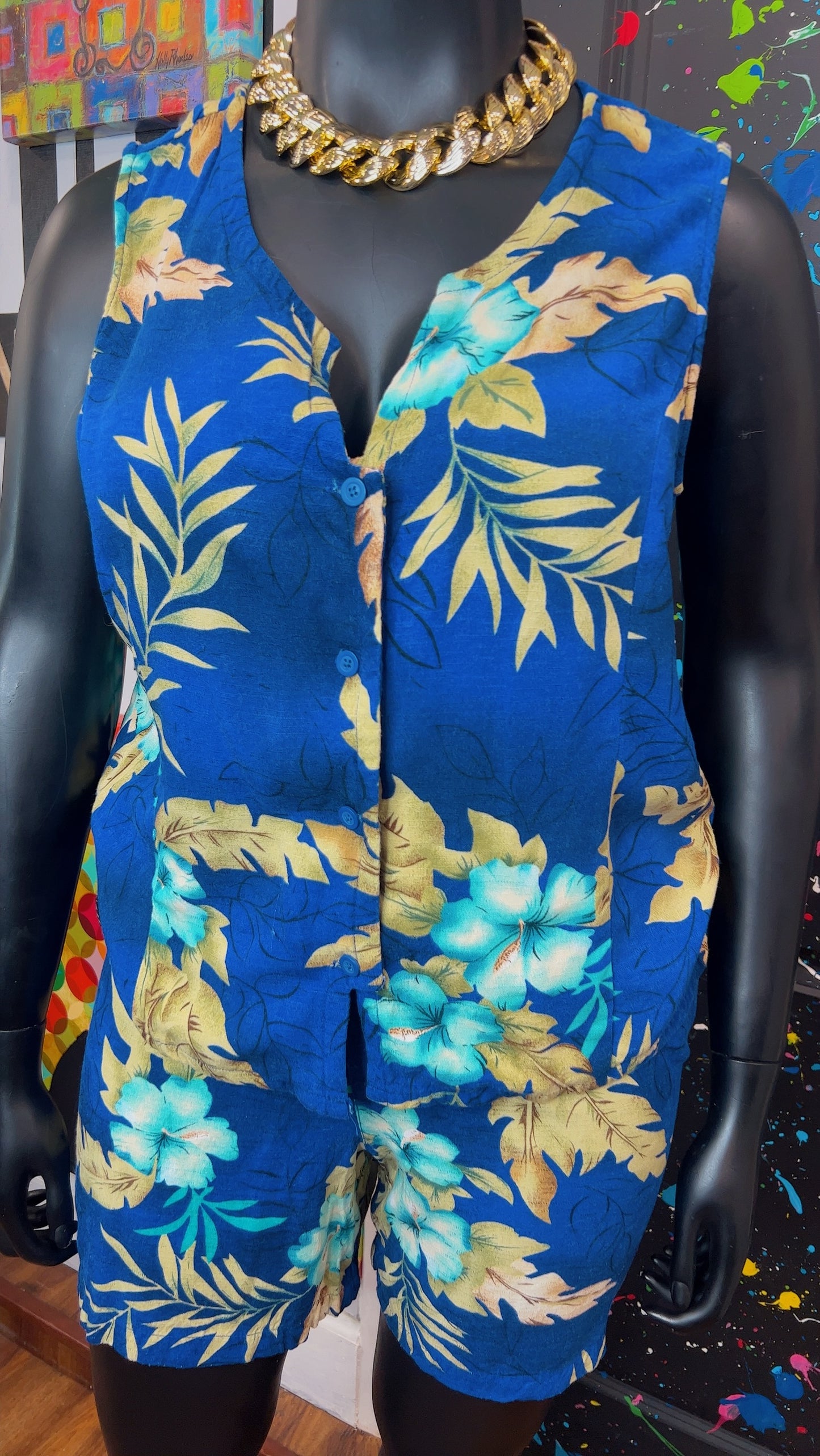 Vintage Floral Blue Shorts Set (16)