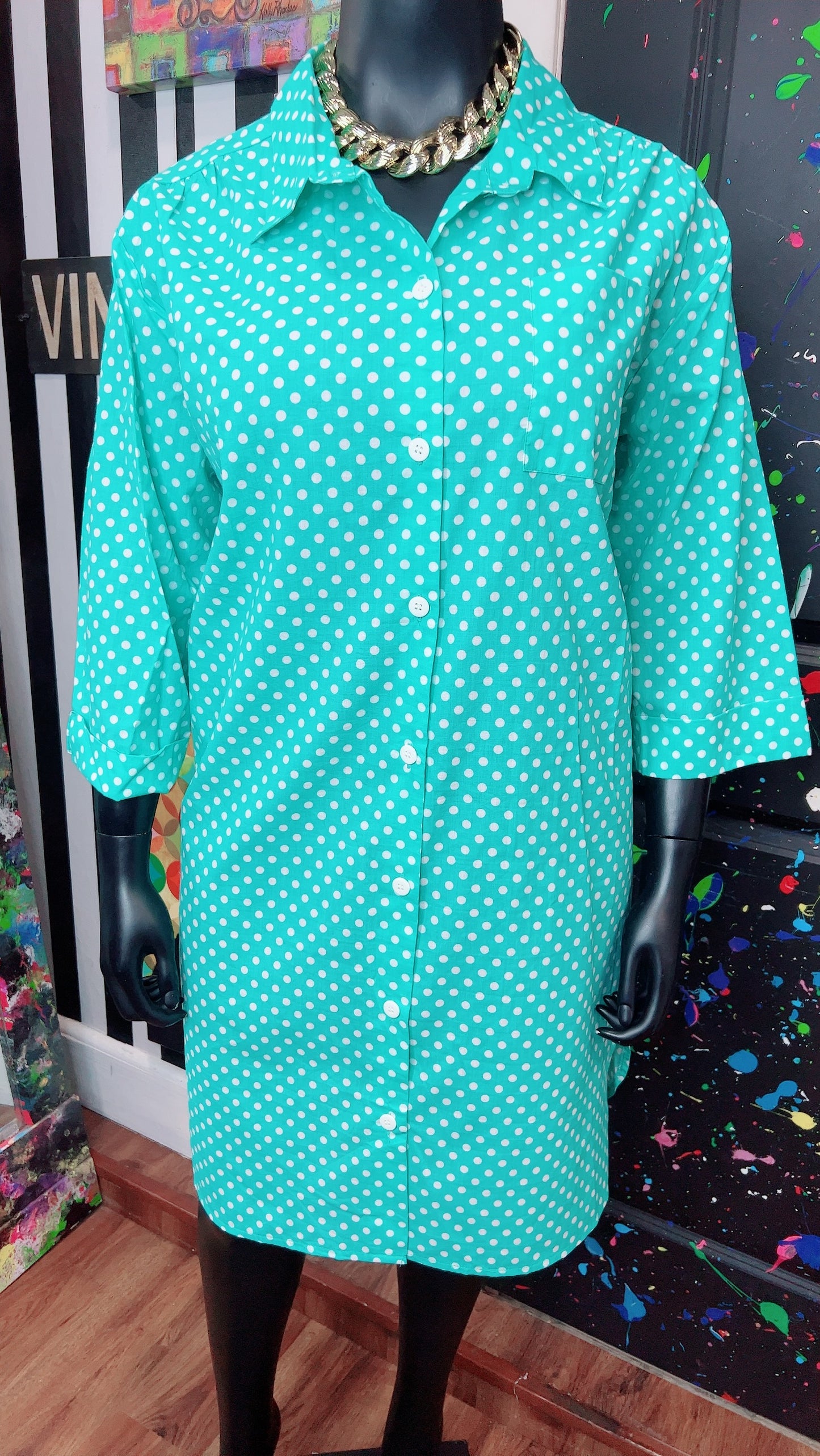 Vintage Blue & White Polka Dot Dress (16)