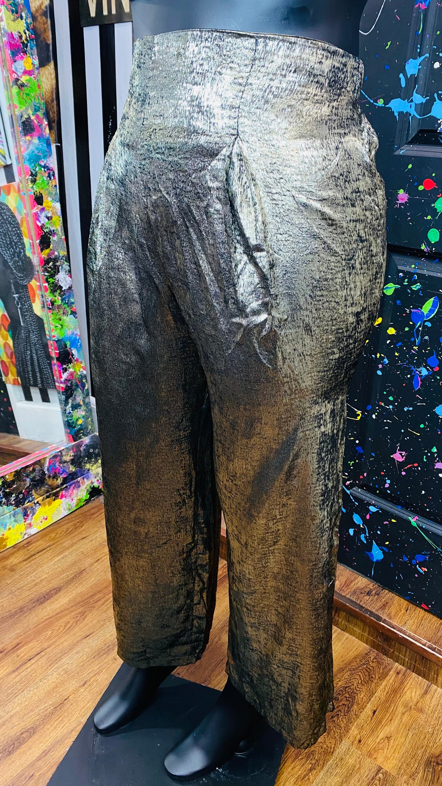 High Waist Pleated Pewter Colored Wide Leg Pants (18)