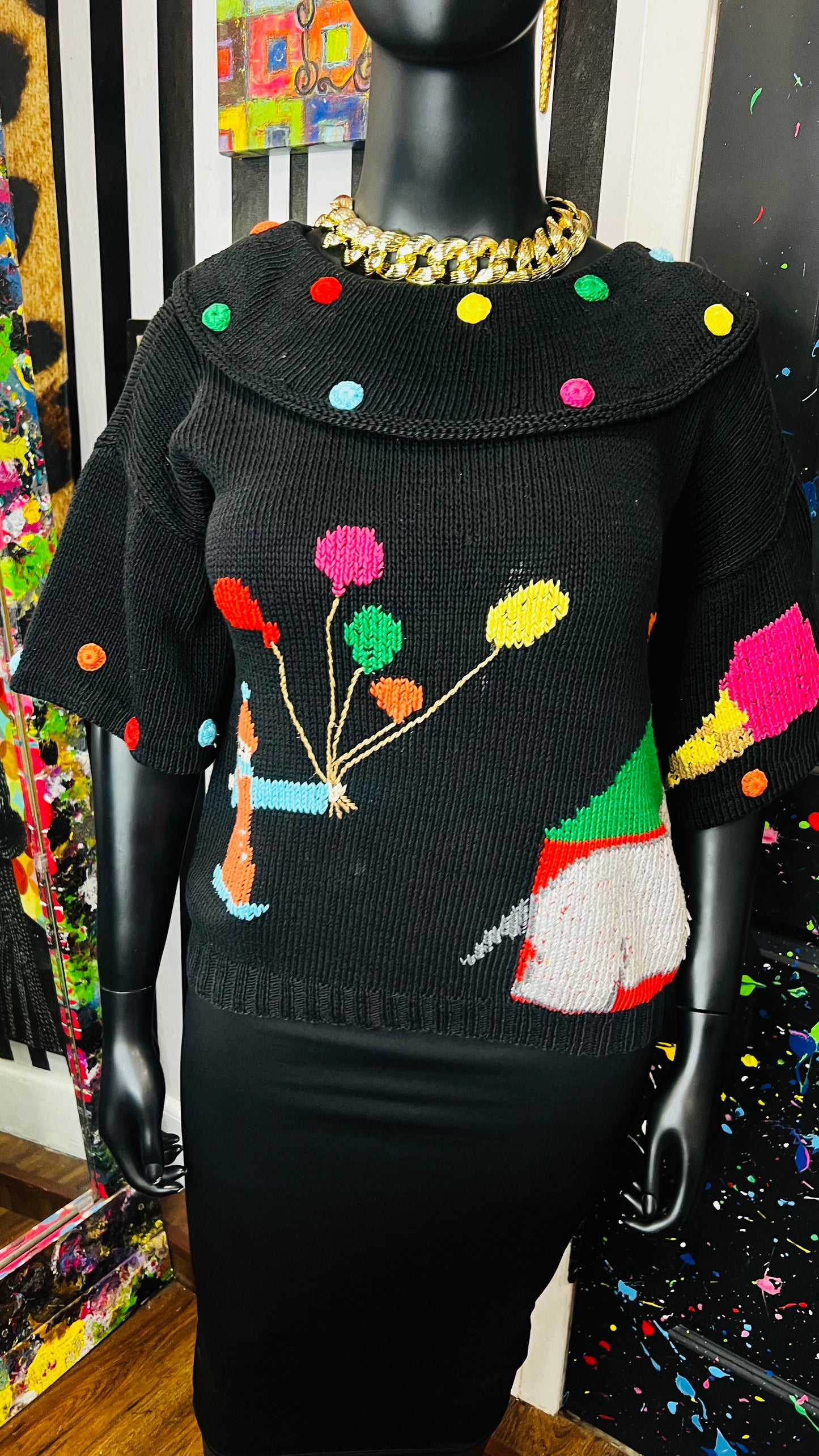 Vintage Knit Cropped Novelty Sweater (20)