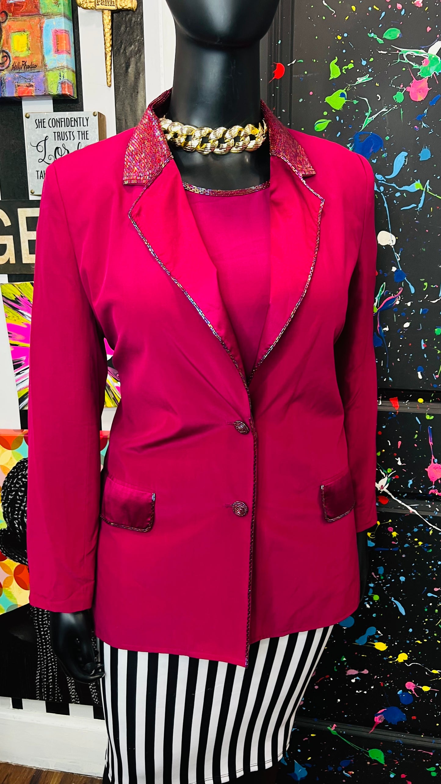 Vintage 100% Silk & Sequin Diane Gilman Blazer & Blouse Set (14)