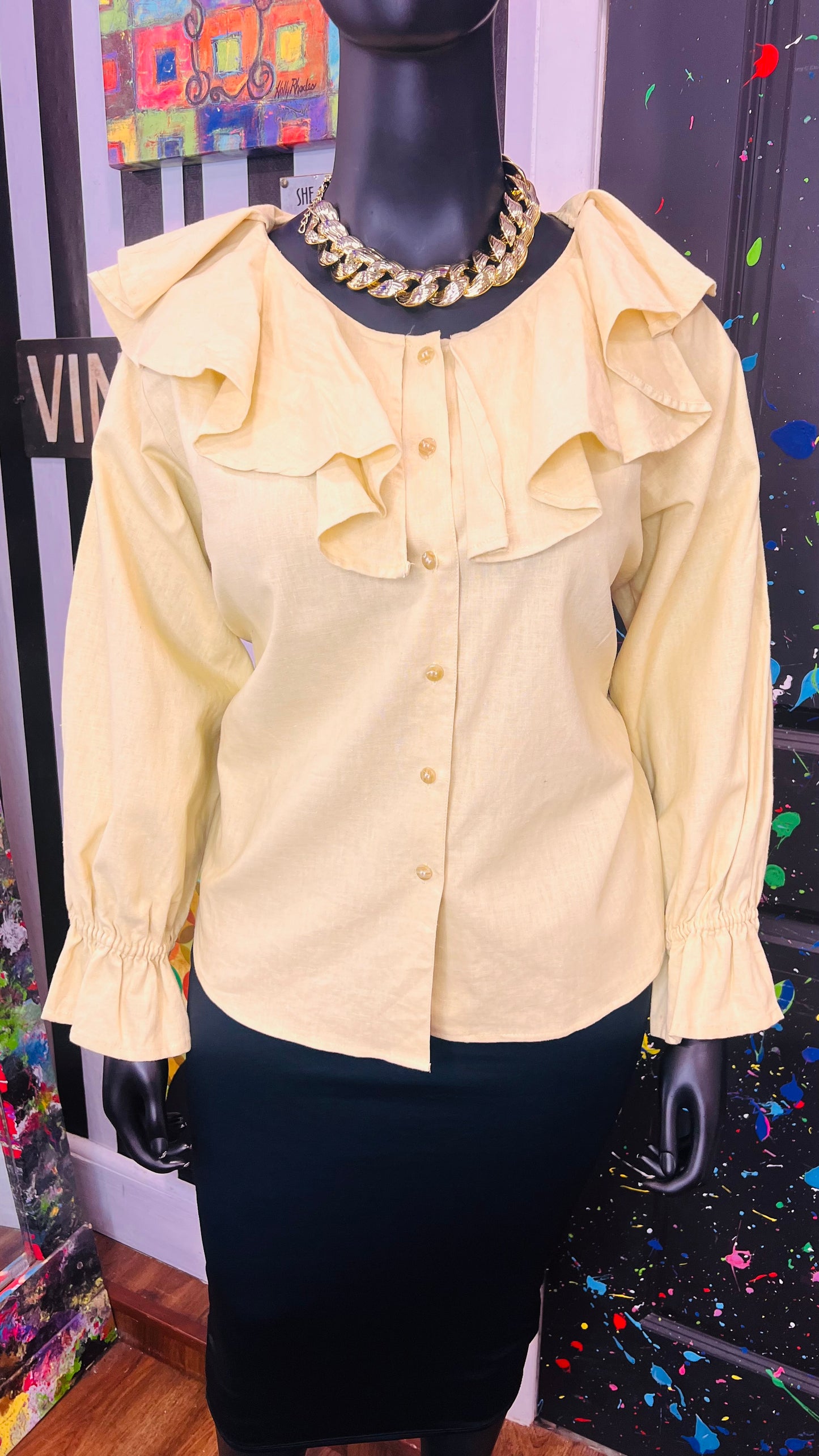 Vintage Pastel Yellow Blouse (22)