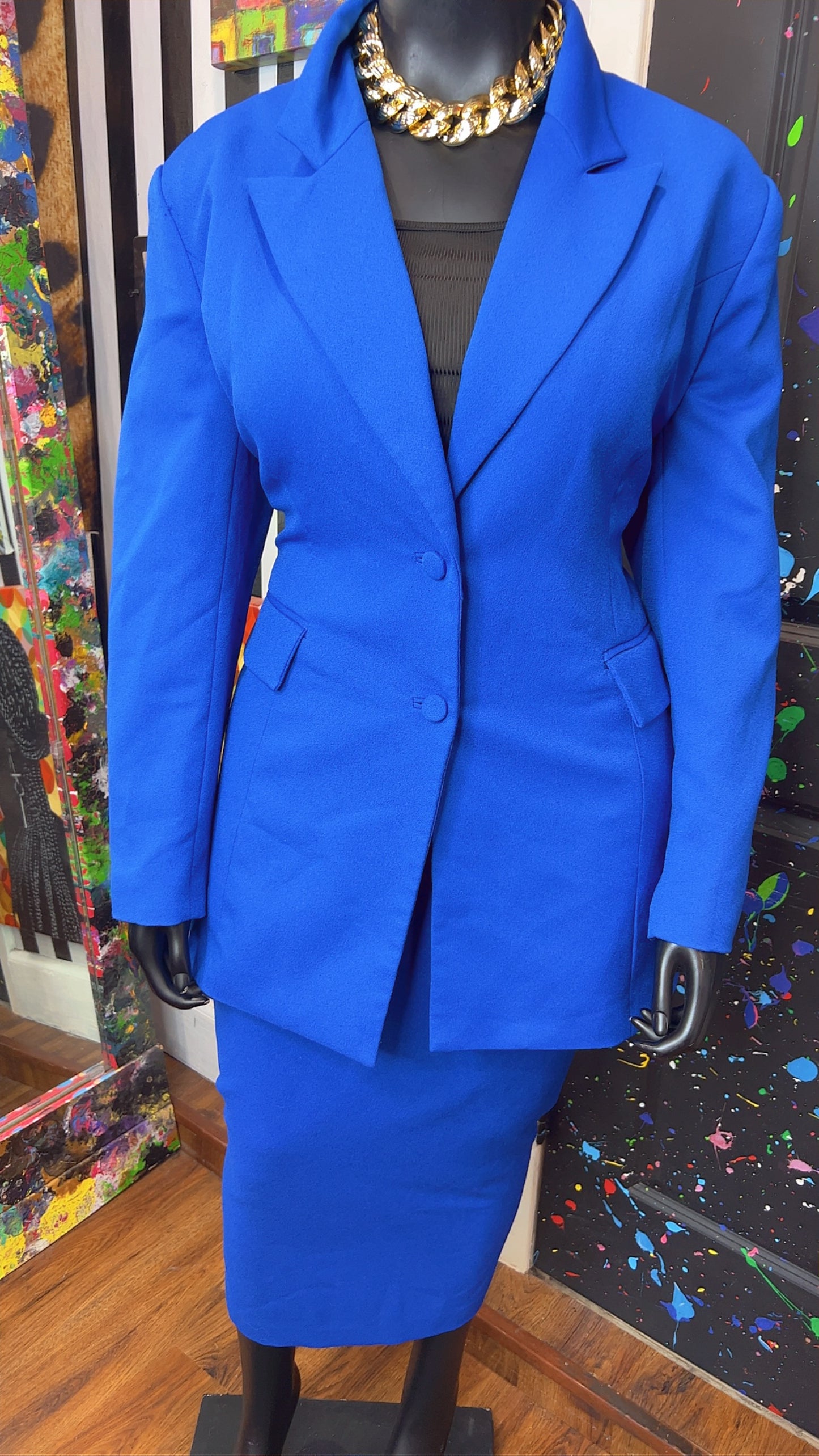Vintage Solid Blue Skirt Suit (18)