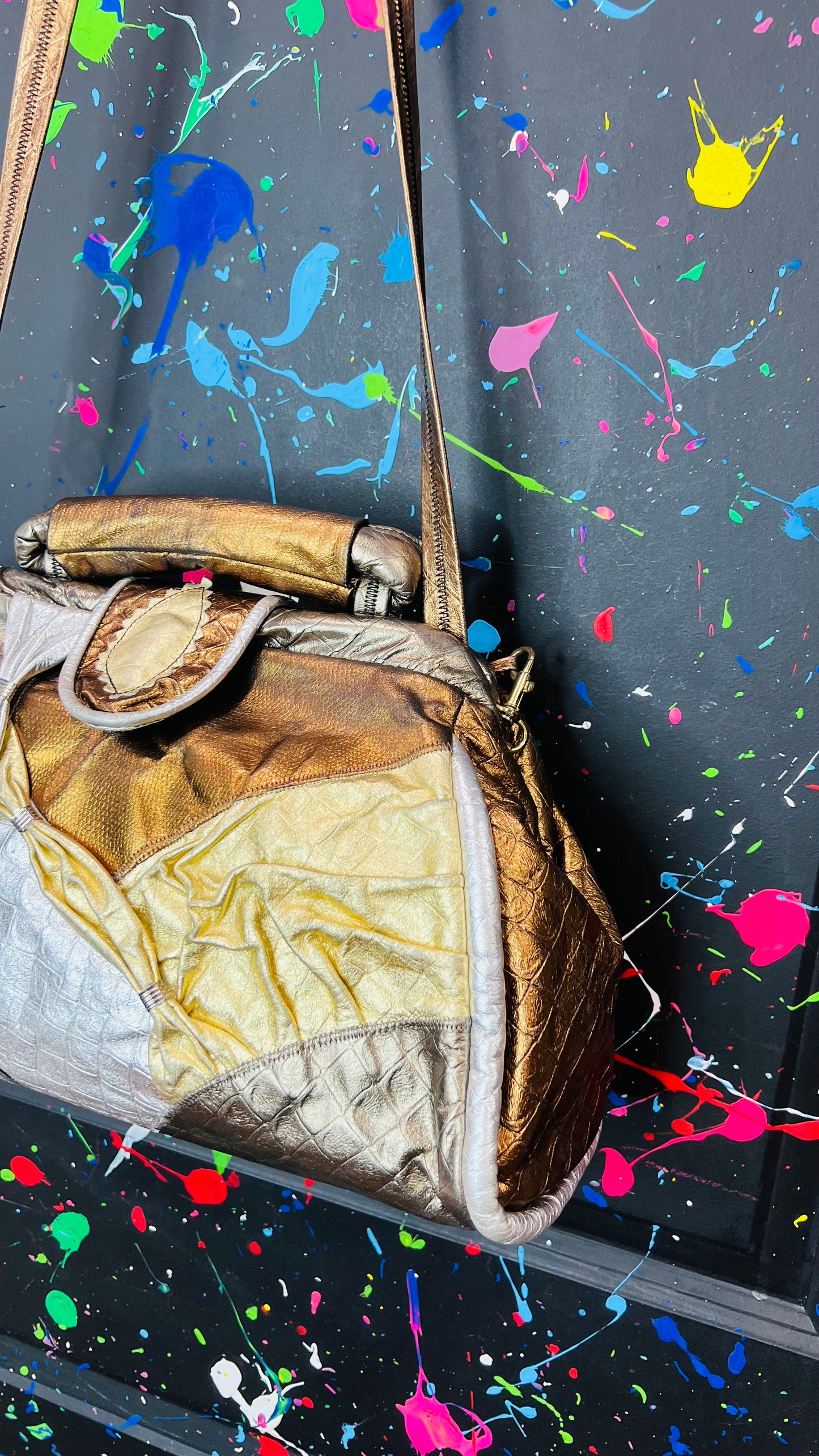 Vintage Genuine Leather Gold & Bronze Bag
