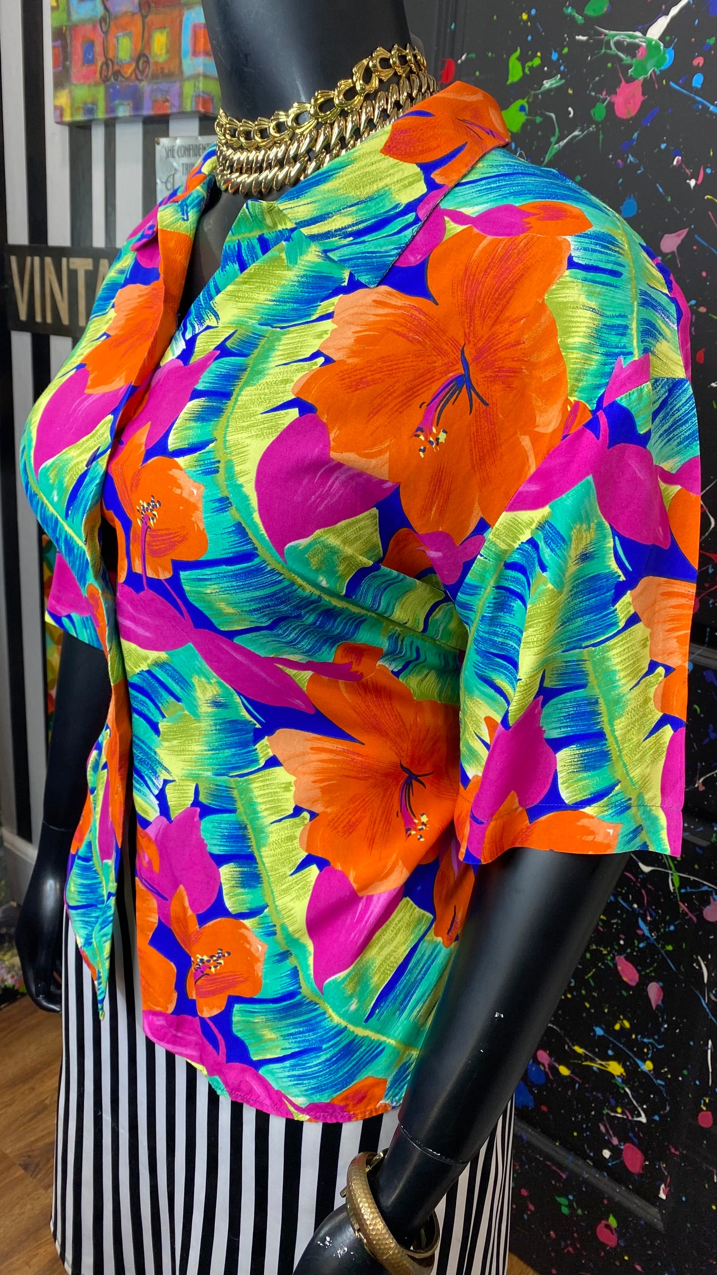 Vintage Tropical Floral Blouse (22W)