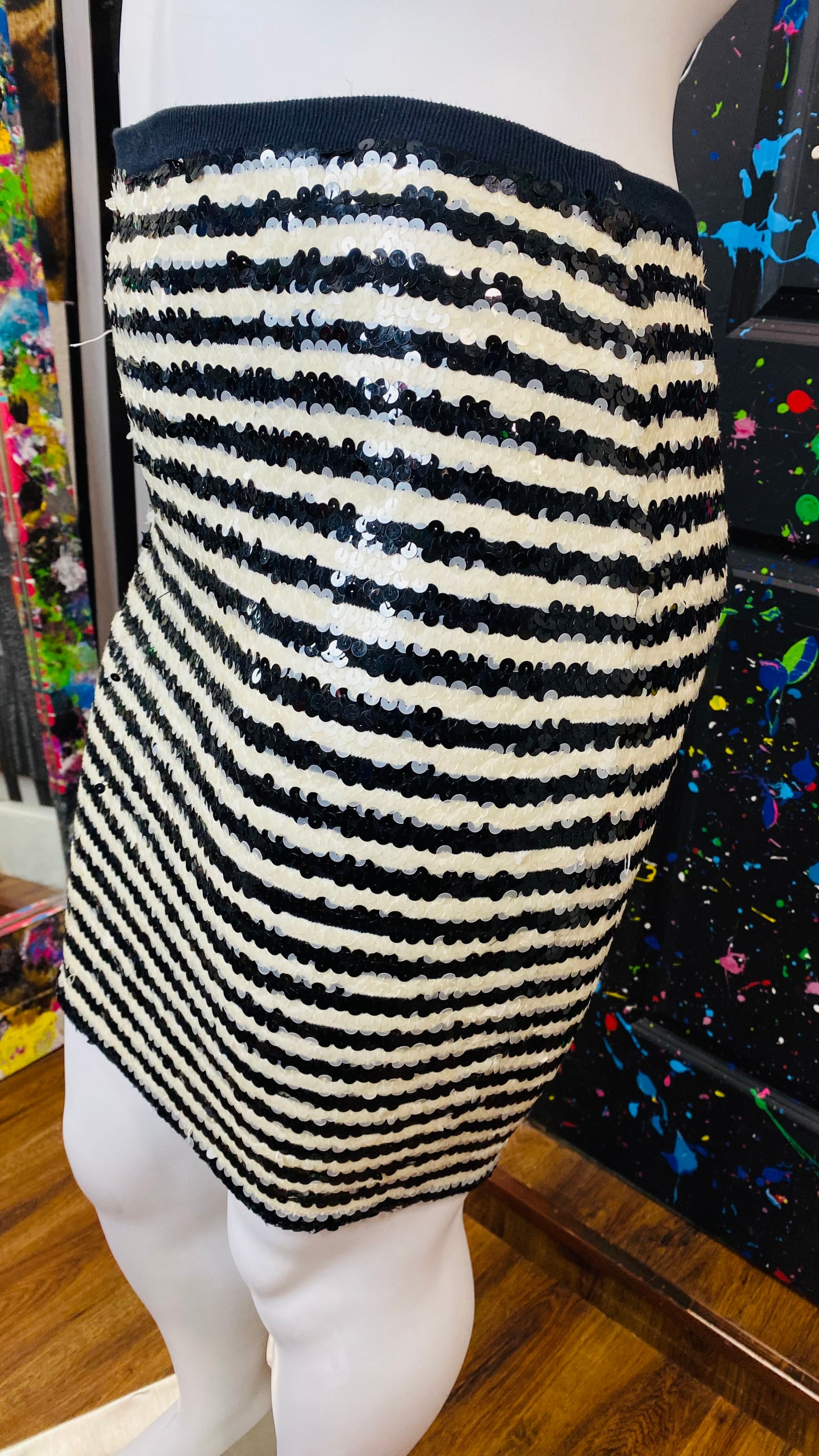 Vintage Black & White Sequin Skirt - Has Stretch (14)