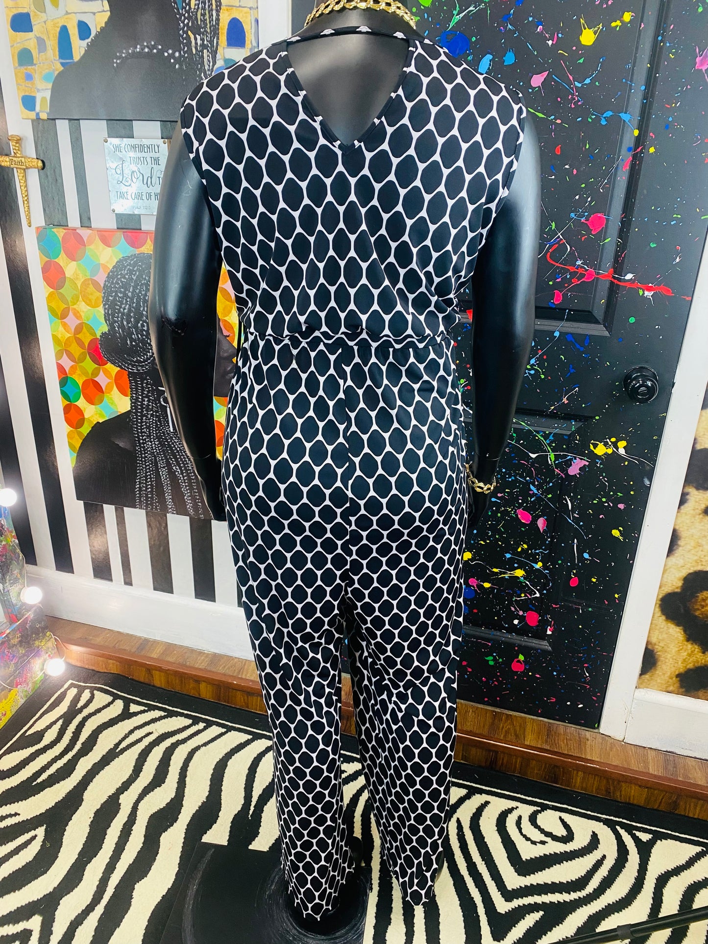 Vintage B&W Polkadot Jumpsuit