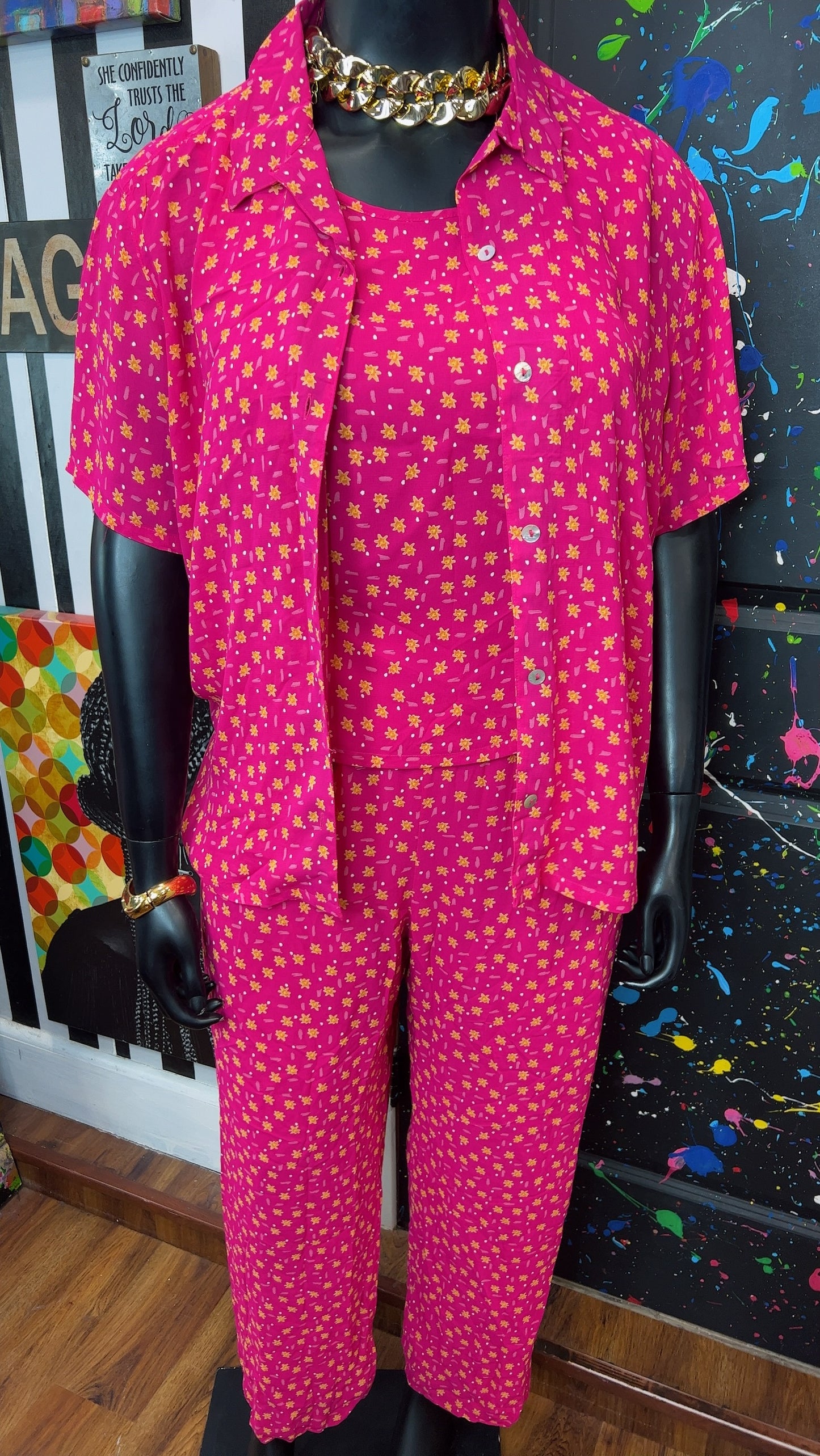 Vintage Three Piece Pink & White Polka Dot Pants Set (16)