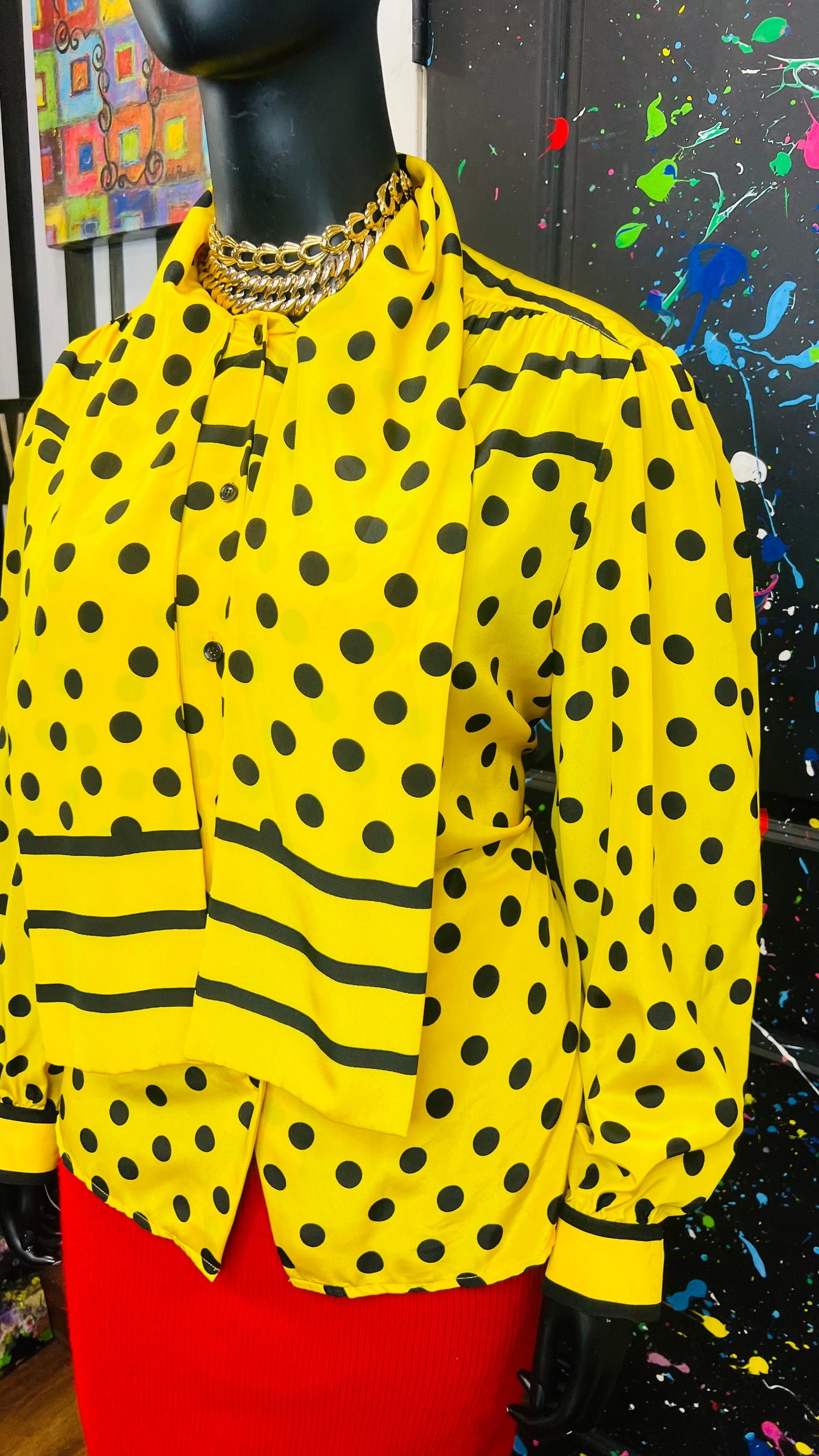 Vintage Yellow Stripes & Polka Dot Blouse (24W)