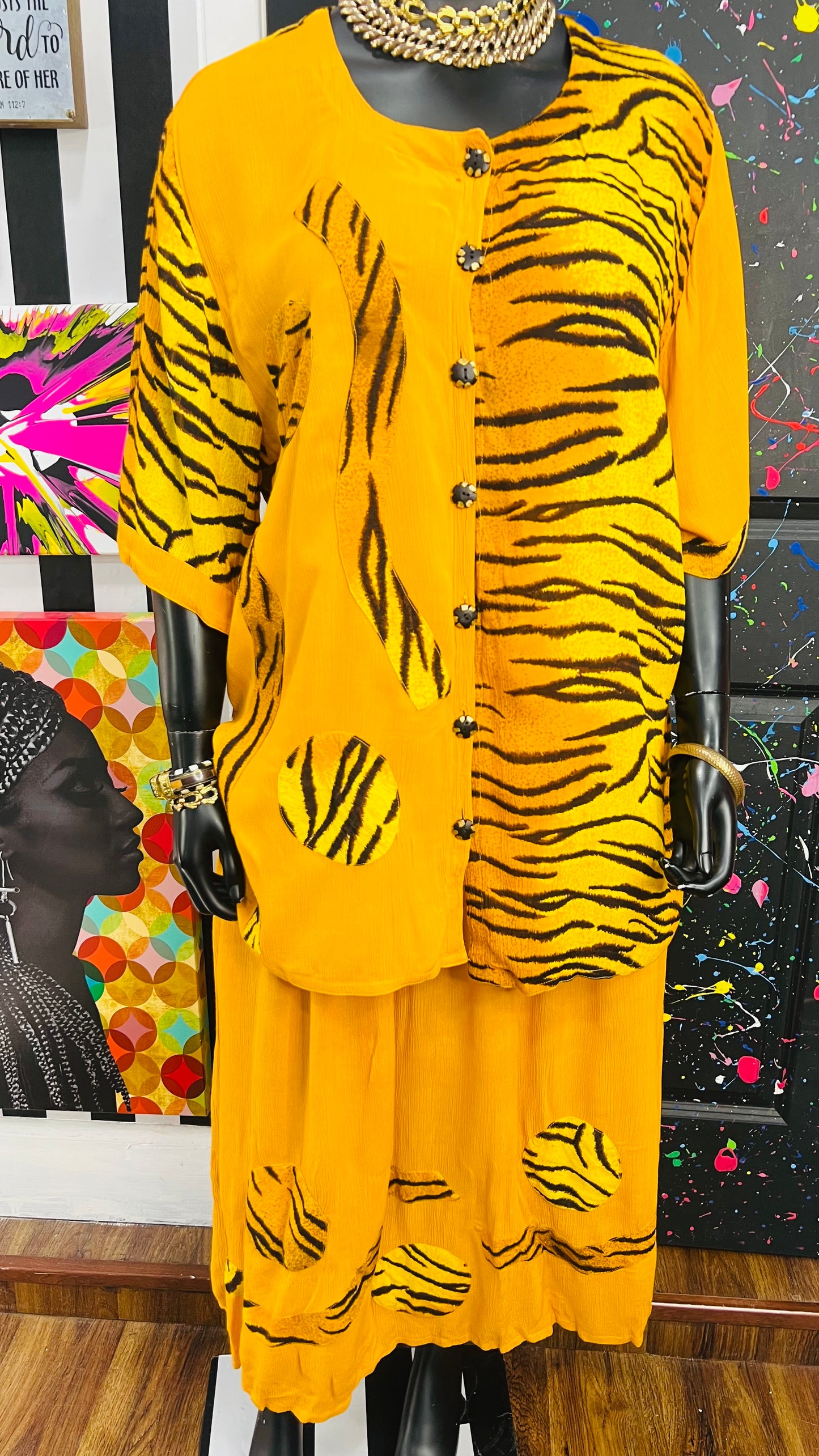 Vintage Animal Print Three Piece Rayon Set (OS)