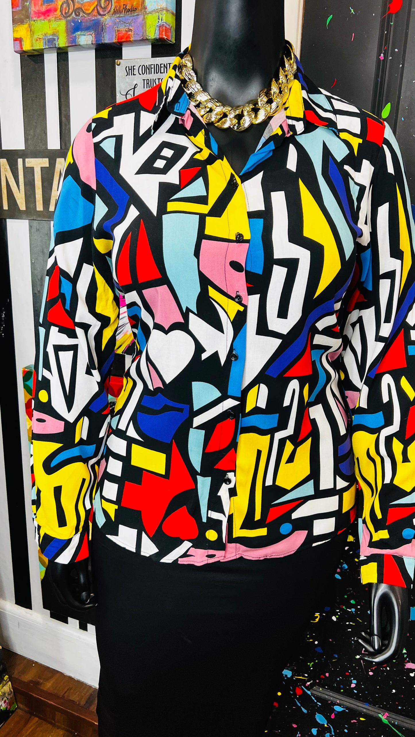 Abstract Colorblock Rayon Blouse (14)