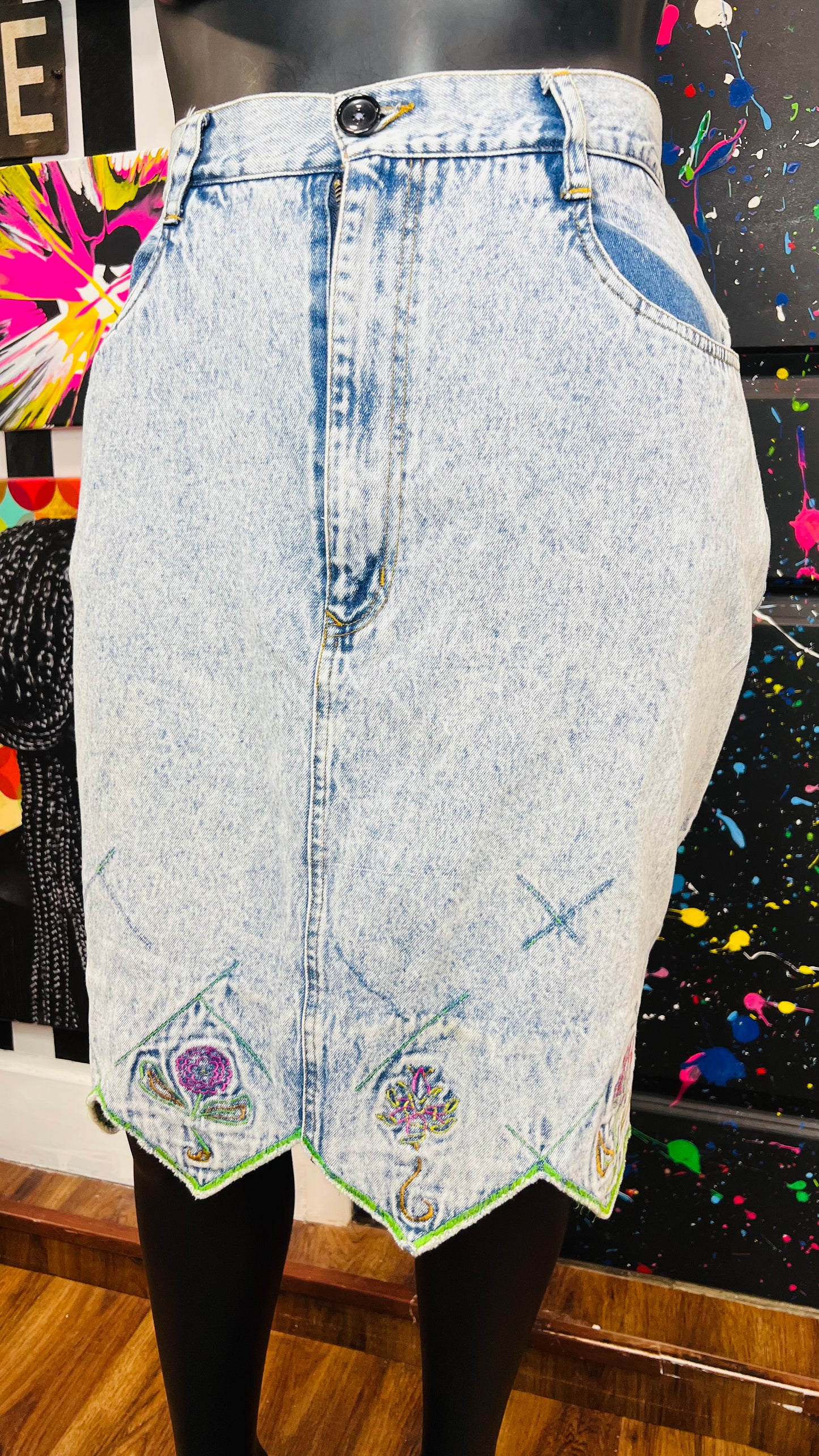 Vintage Denim Floral Skirt (18)