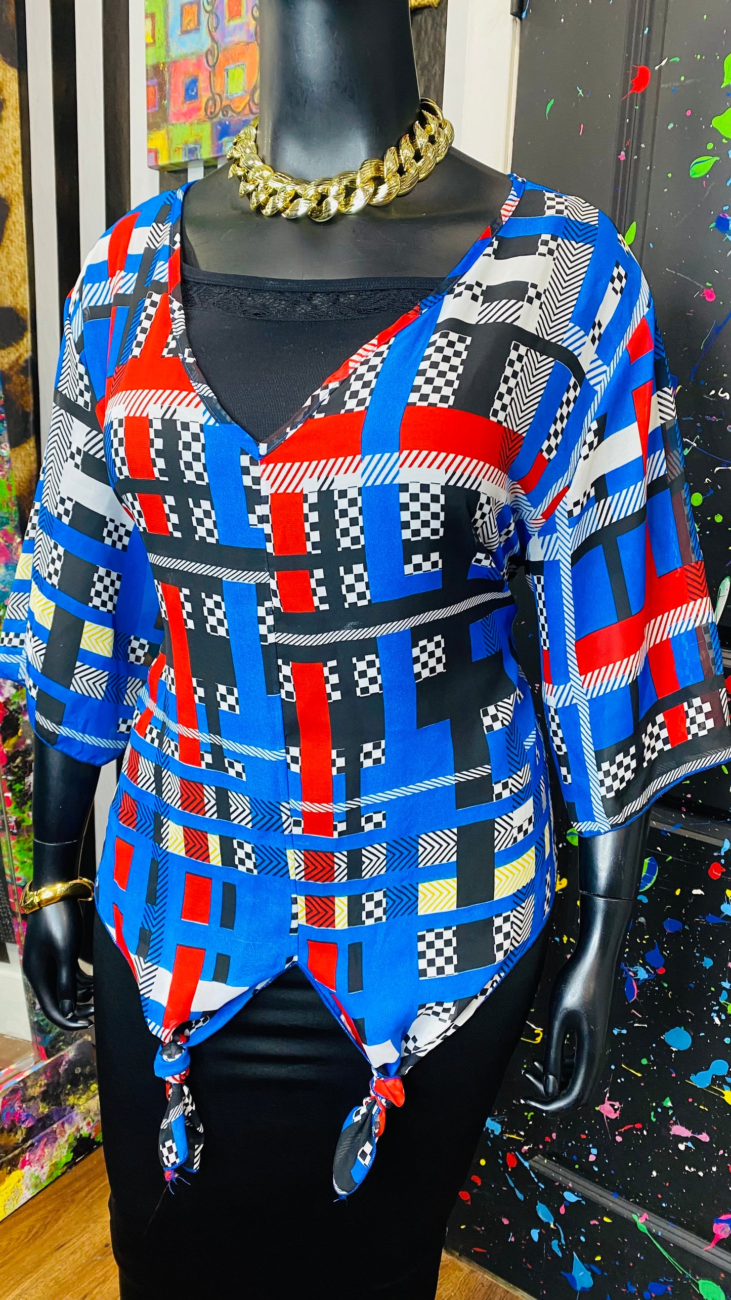 Colorblock Sheer Blouse (20)