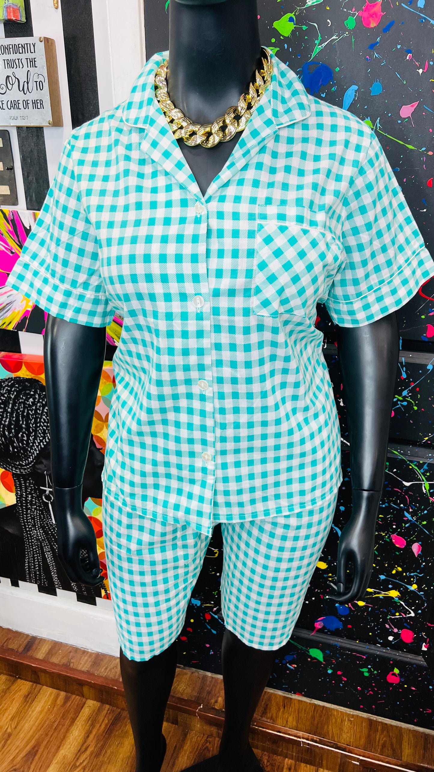 Vintage Plaid Teal & White (16)