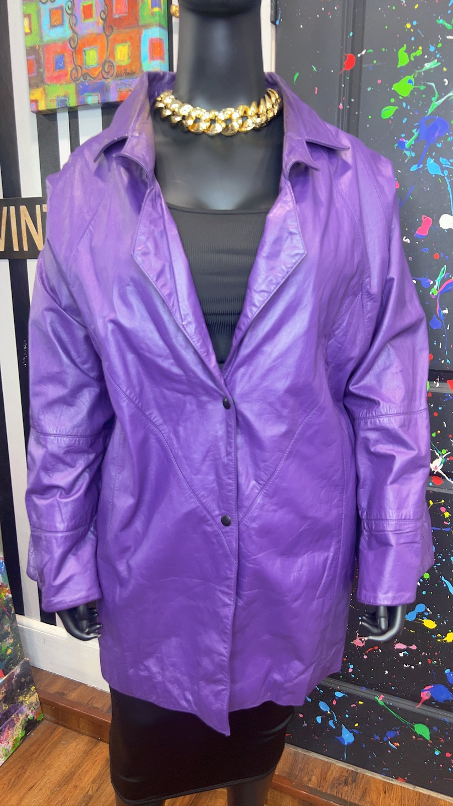 Vintage Genuine Leather Purple Coat (24)