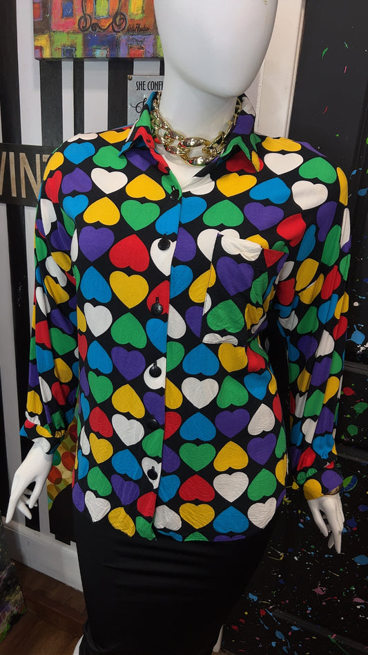 Vintage Rayon Colorblock Heart Blouse (24)