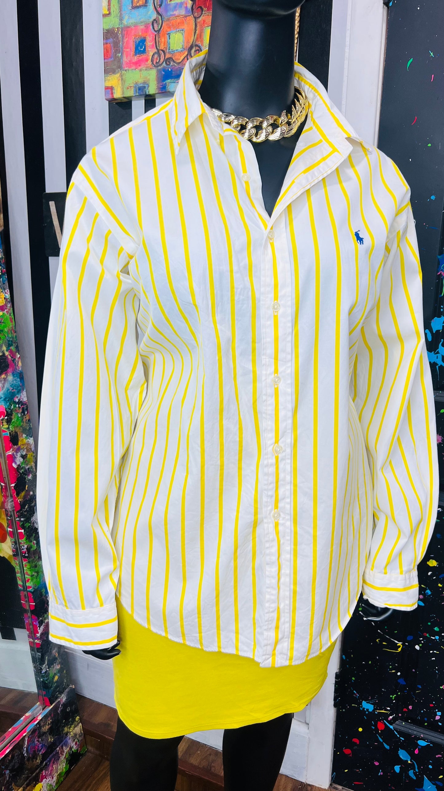 Yellow & White Ralph Lauren Polo Dress Shirt (24)