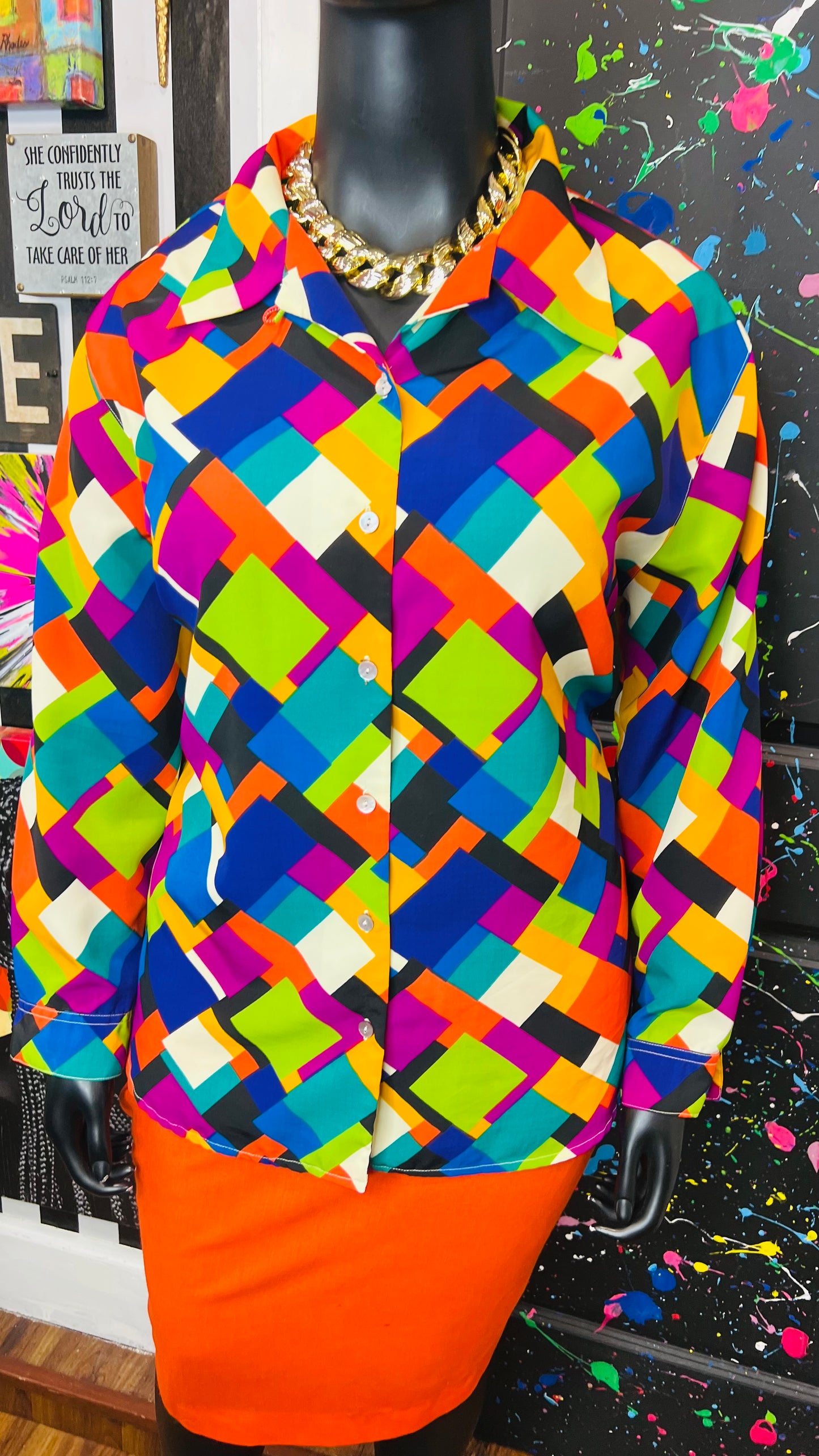 Vintage Abstract Polyester Blouse (20)