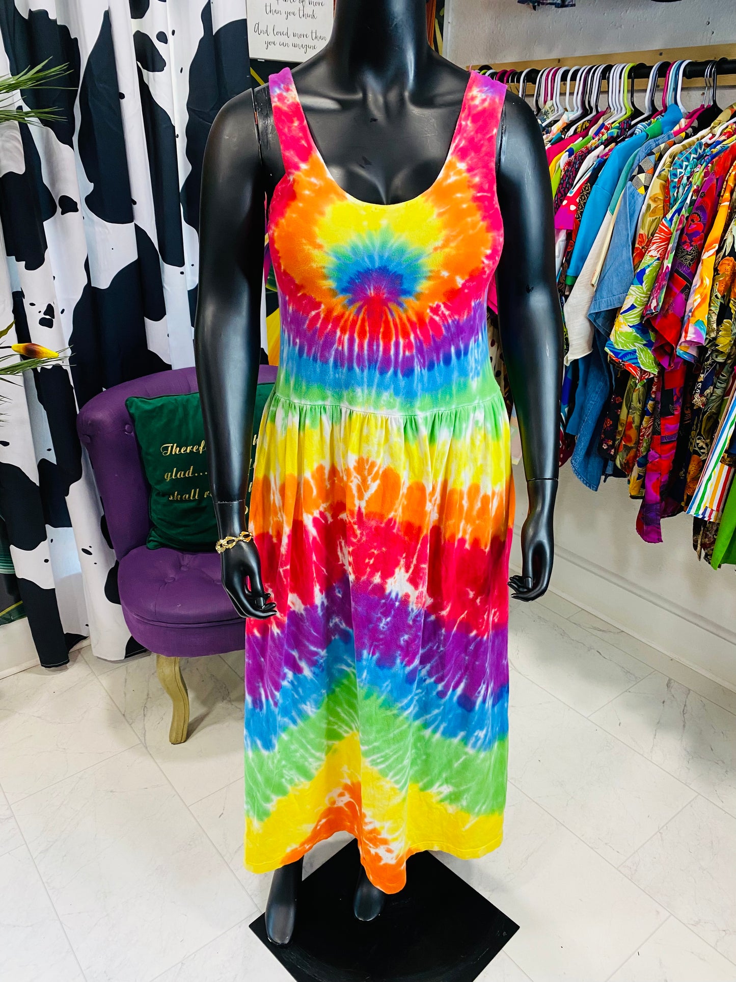 Vintage Sleeveless Tie-Dyed Dress