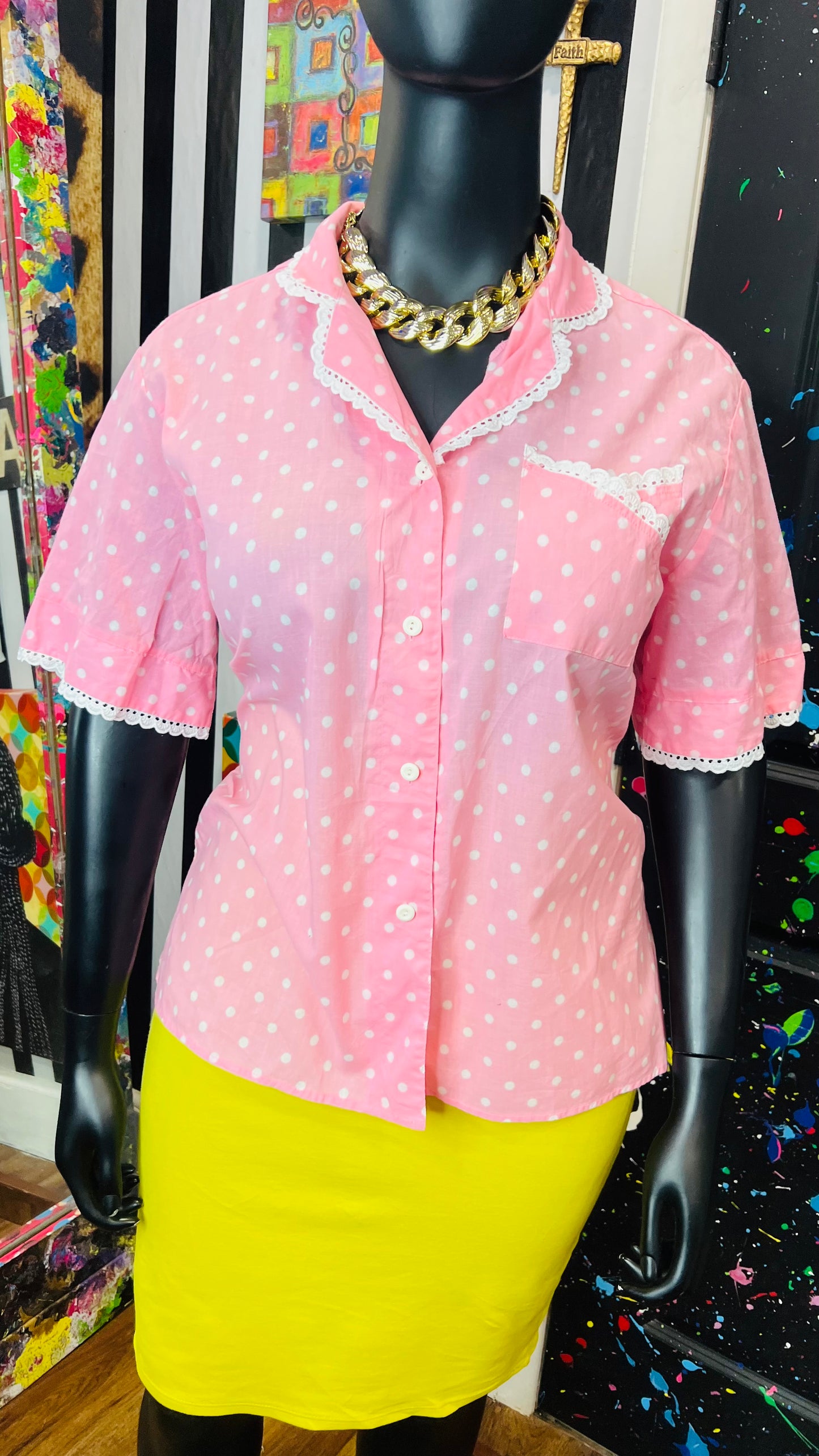 Vintage Lace & Polk Dot Blouse (18)