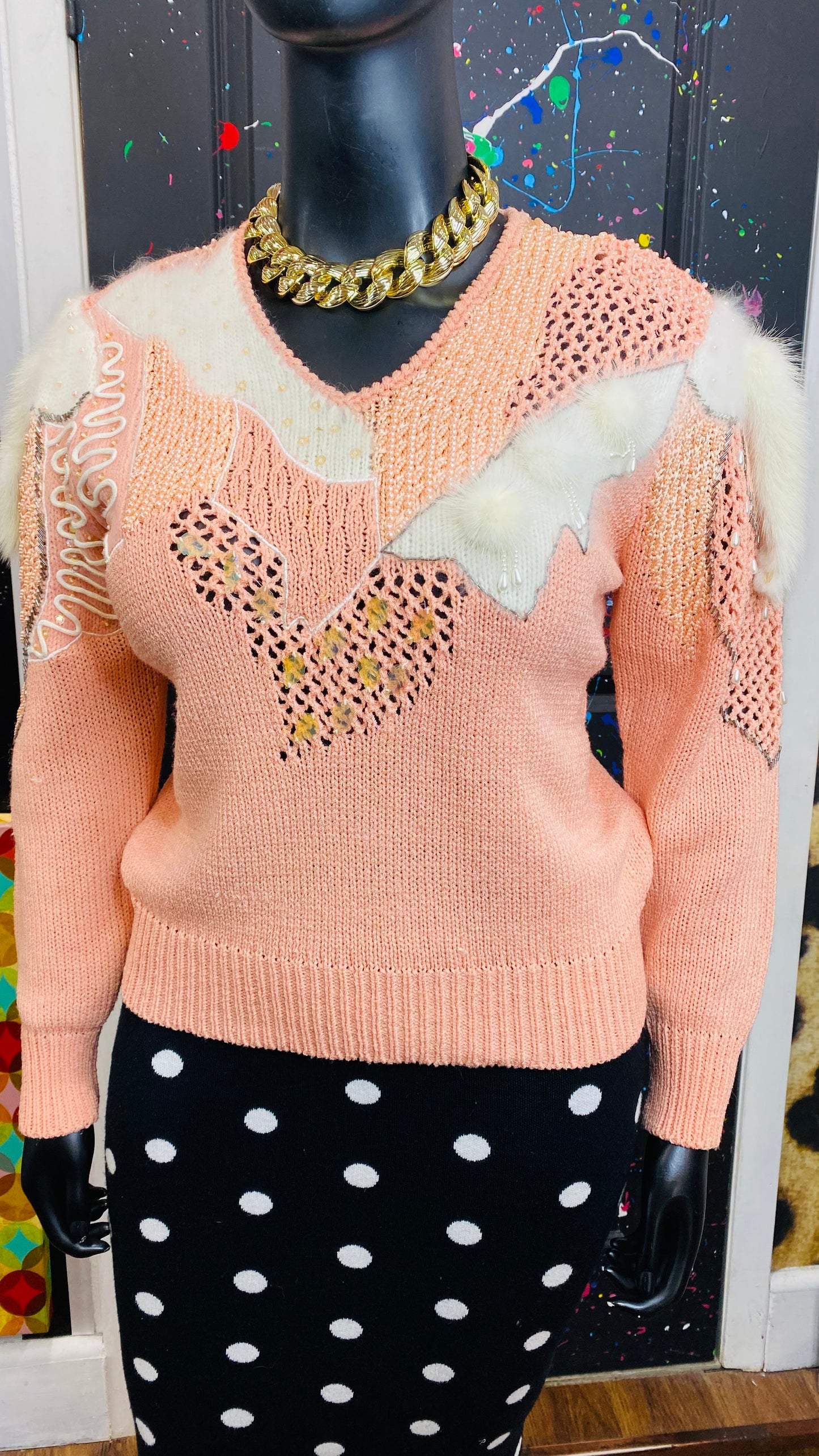 Vintage Wool & Rabbit Hair Peach Sweater (14)