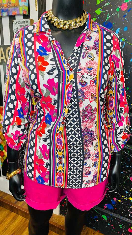 Abstract Pink Black & White Blouse (20)