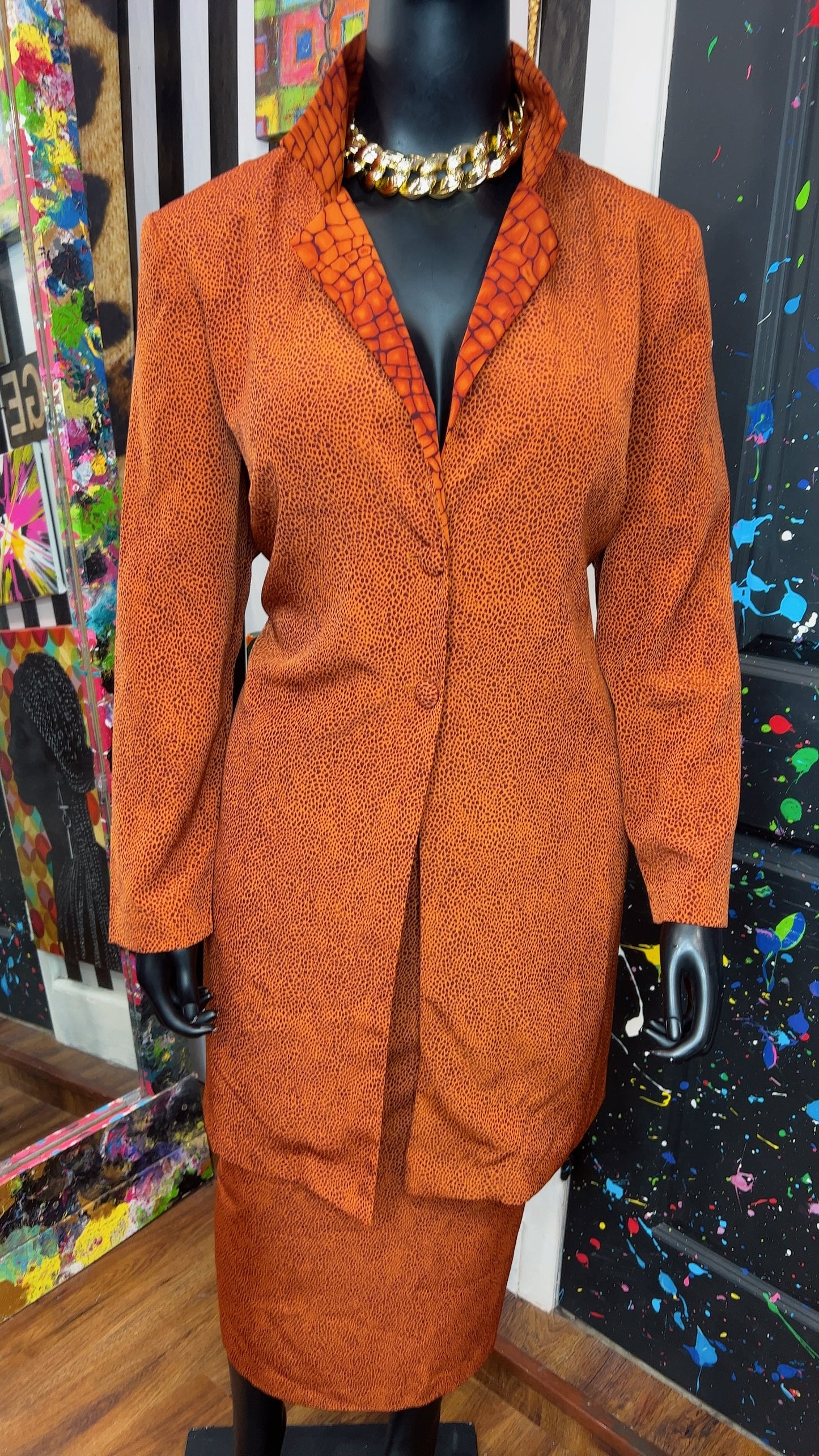 Vintage Animal Print Long Duster & Skirt (22W)
