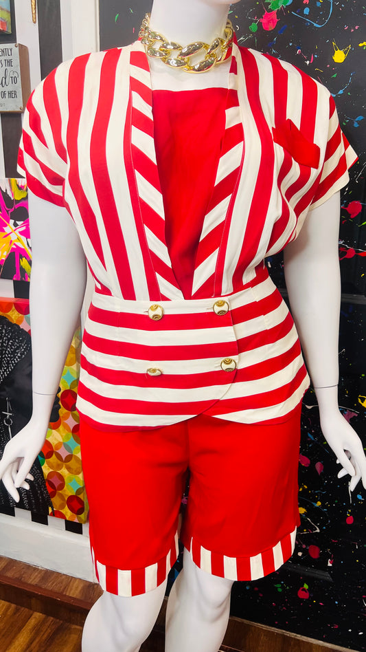 Vintage Red & White Striped Shorts Set (14/16)