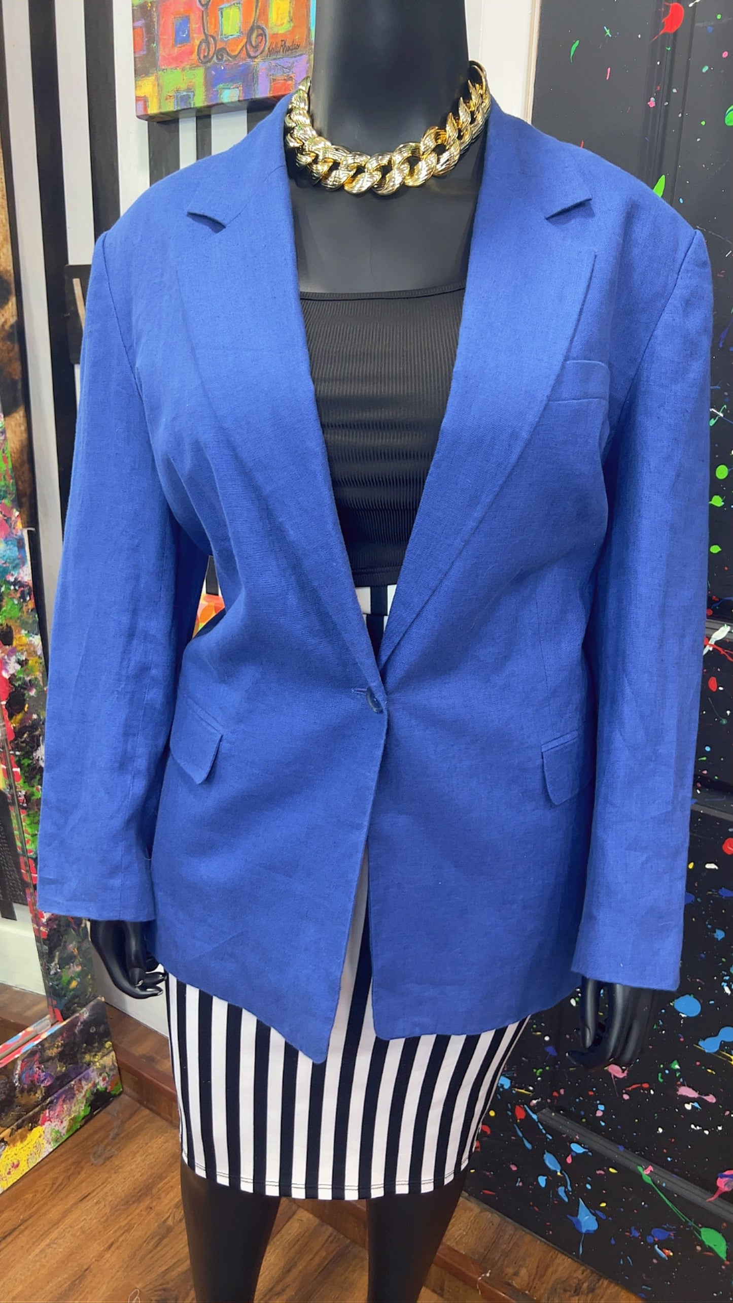 Vintage Solid Blue Blazer (22W)