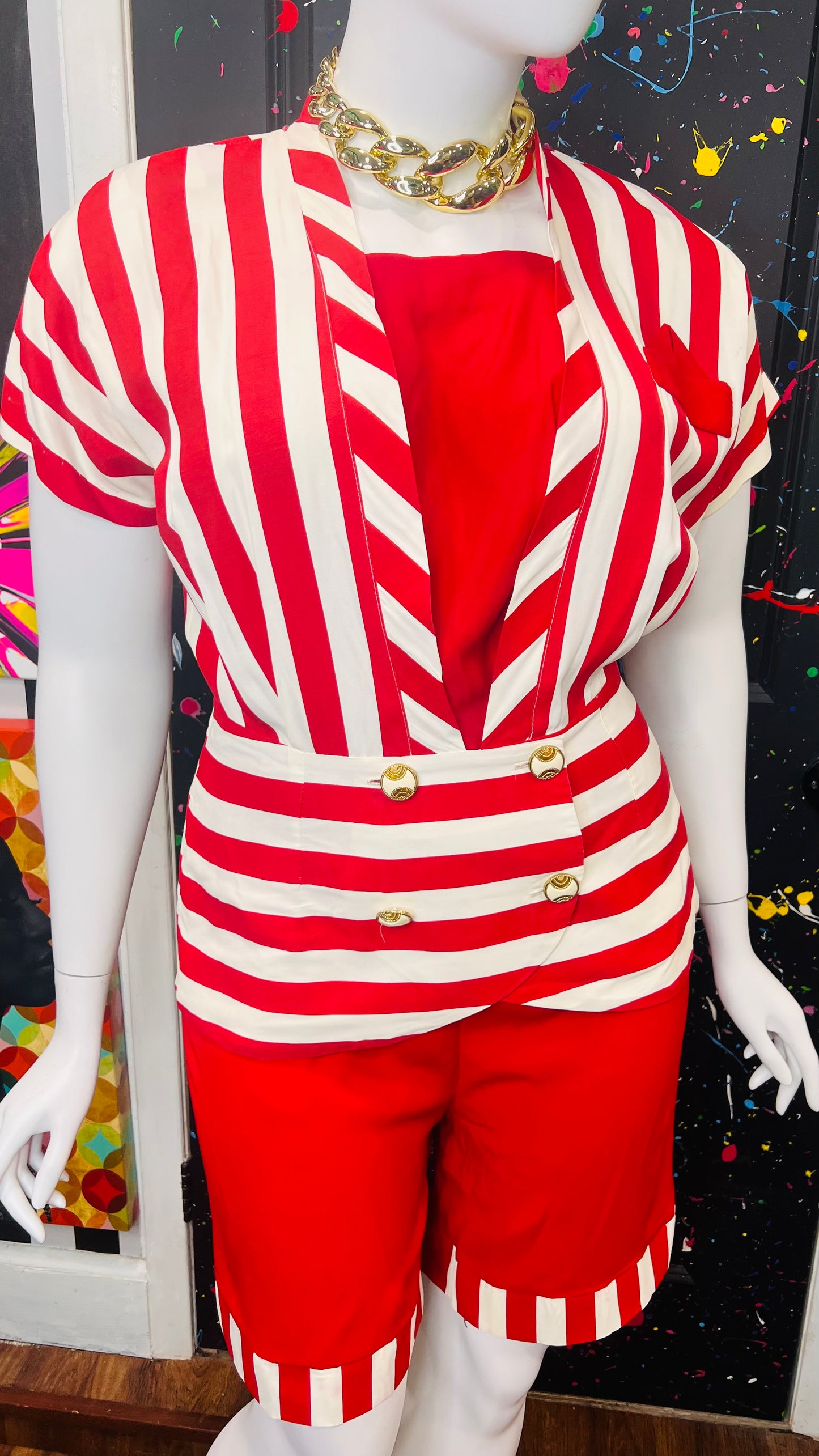 Vintage Red & White Striped Shorts Set (14/16)