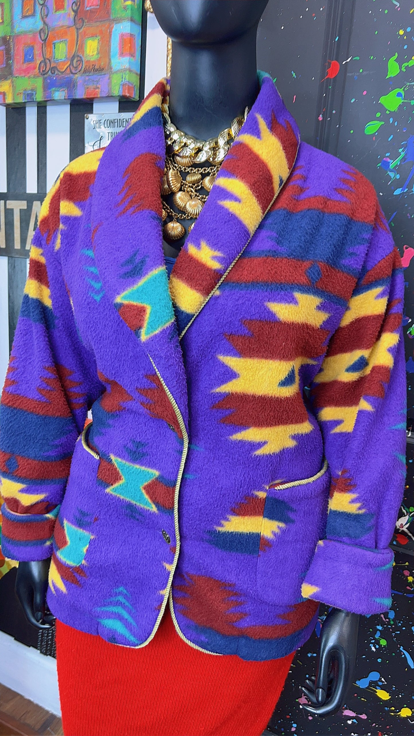 Vintage Tribal Print Puffer Blazer/Coat (20)